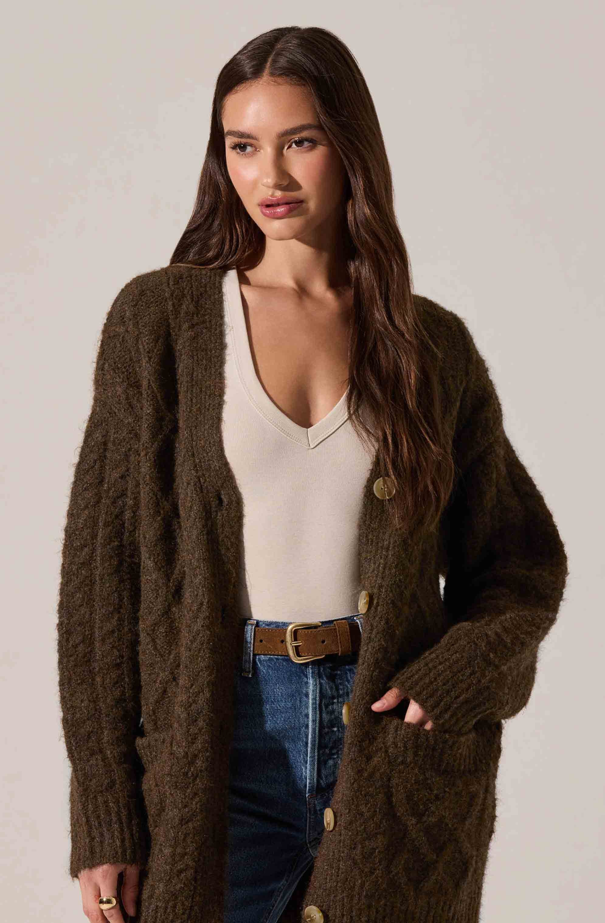 Charli Cable Knit Cardigan Sweater