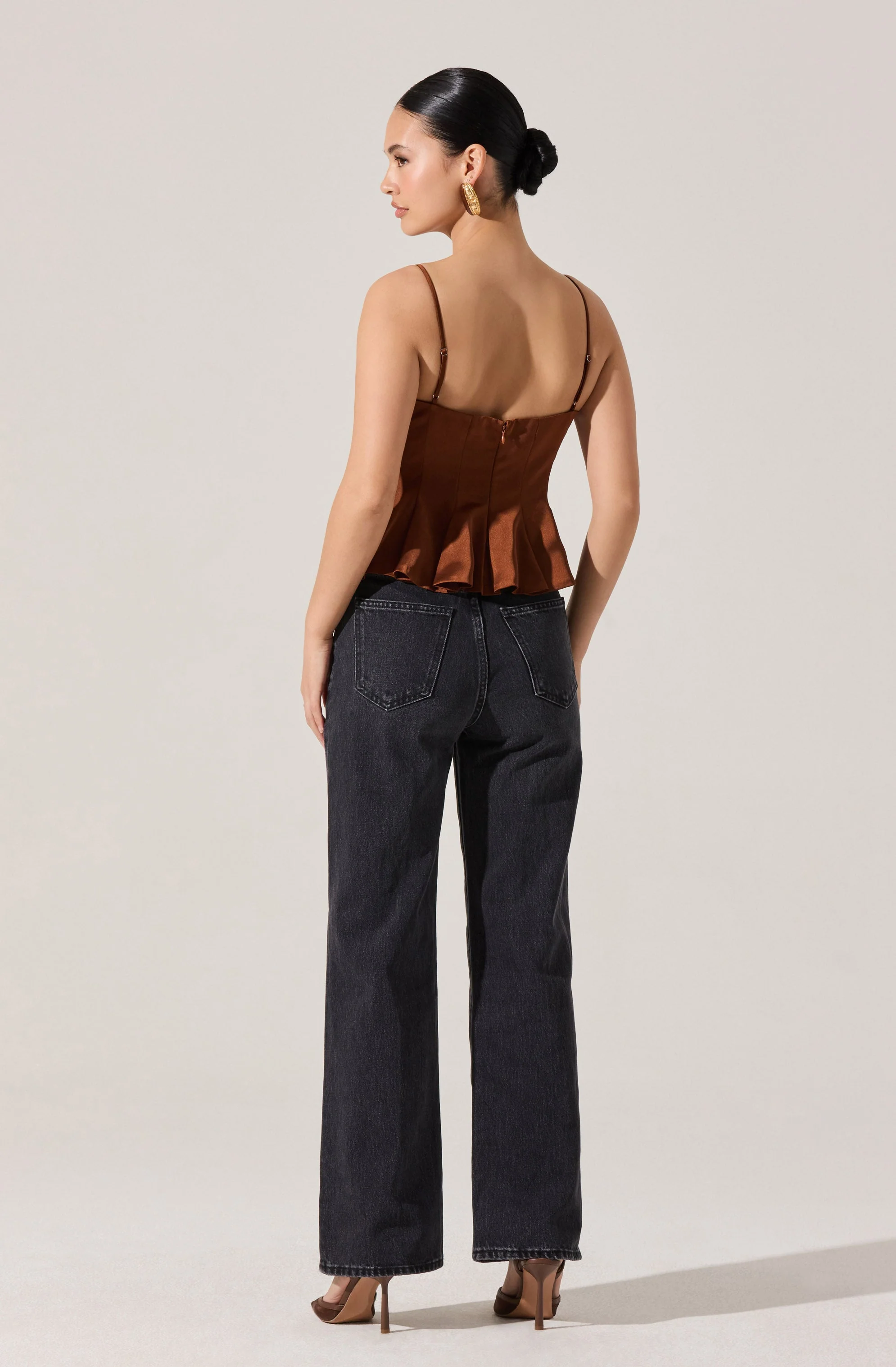 Paislee Satin Pleated Peplum Top