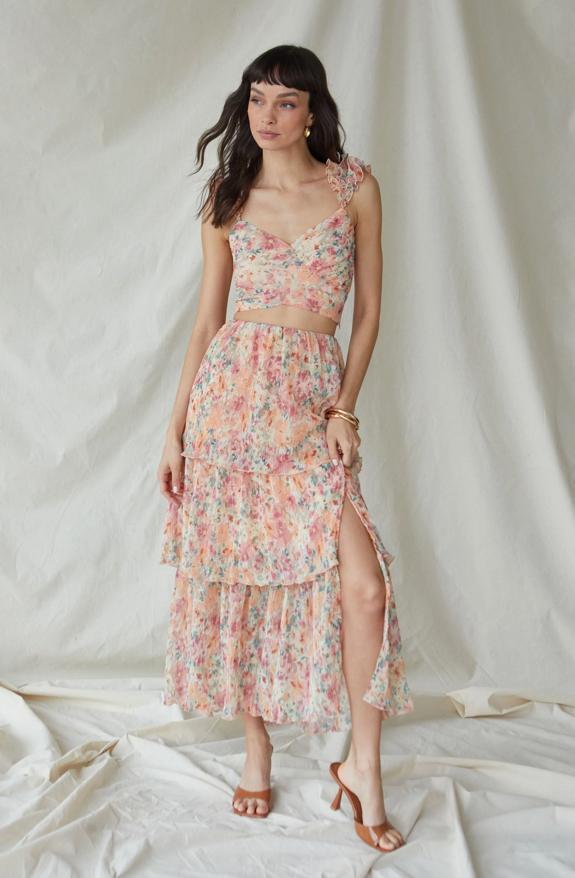 Tiered Plisse Maxi Skirt