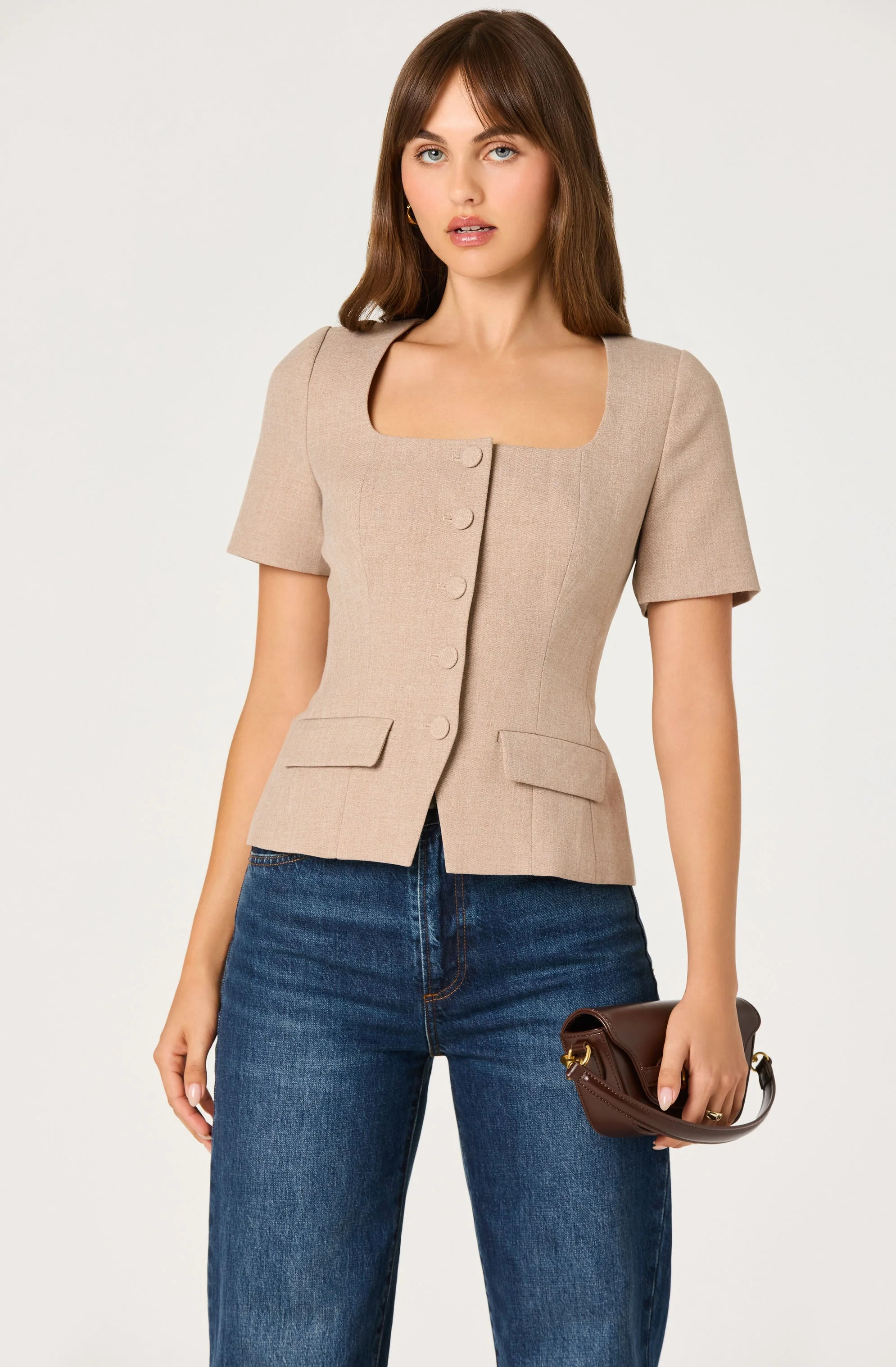 Short Sleeve Square Neck Blazer