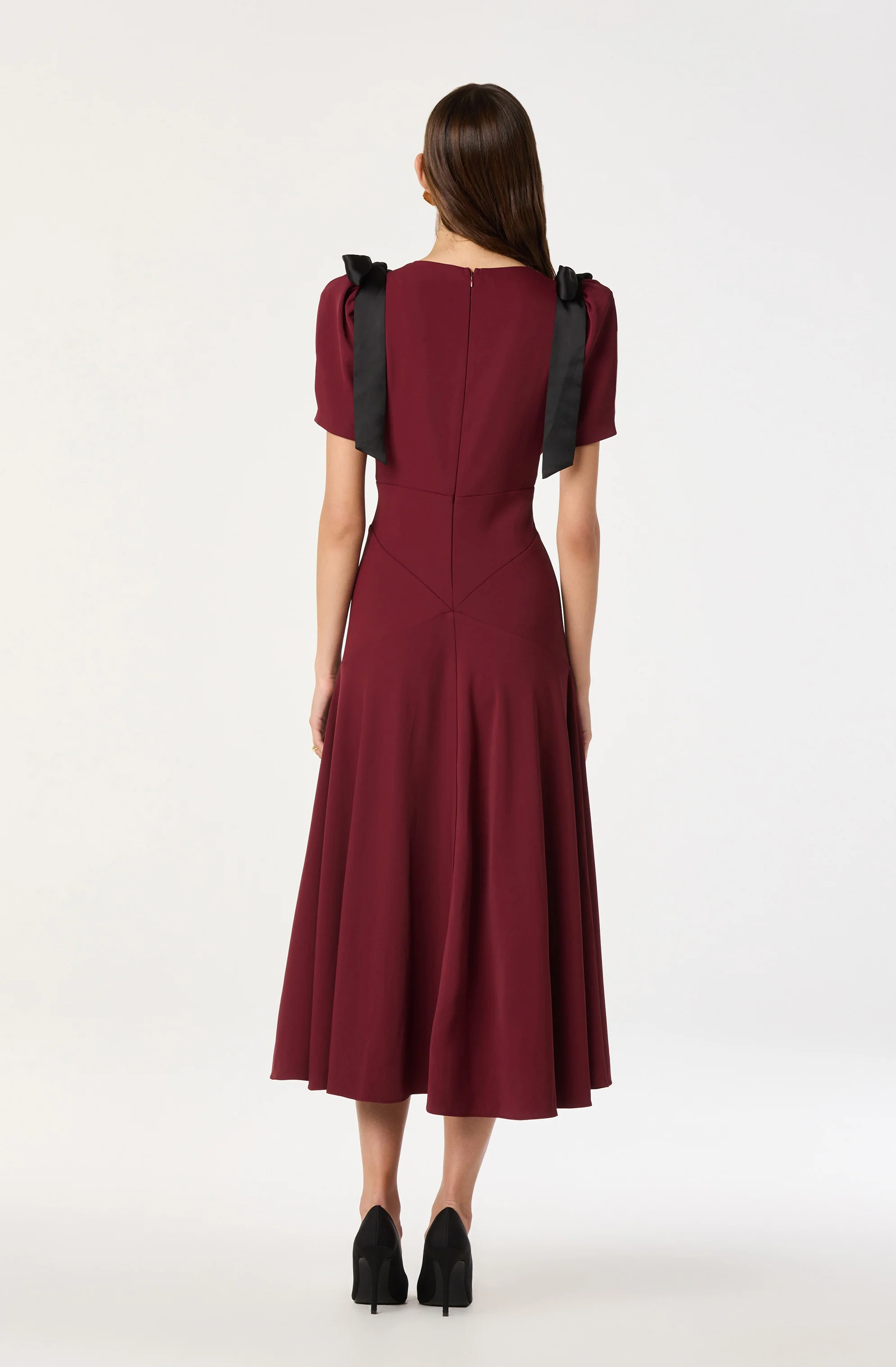 Ciela Bow Puff Sleeve Midi Dress