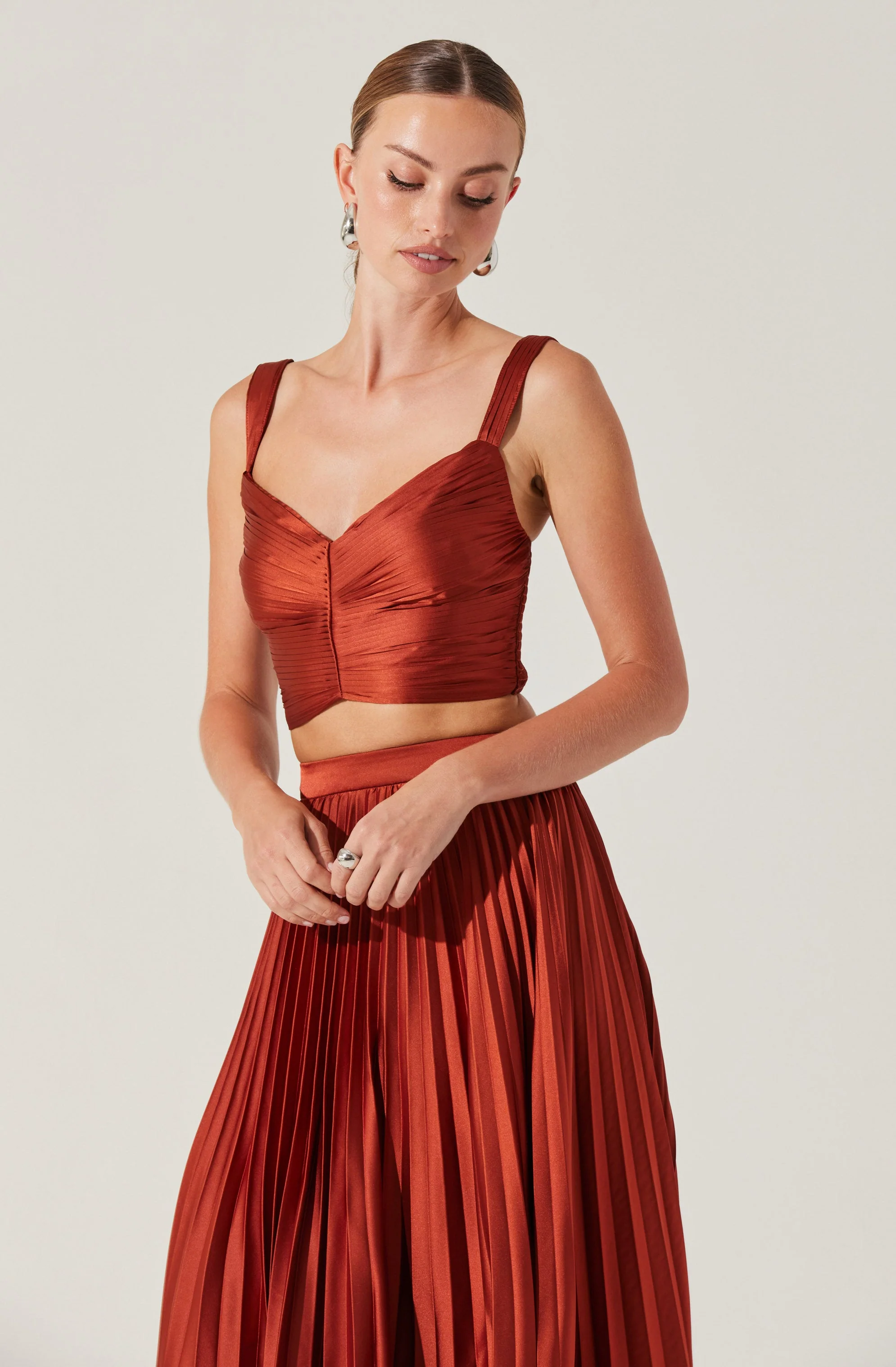 Satin Pleated Crop Top