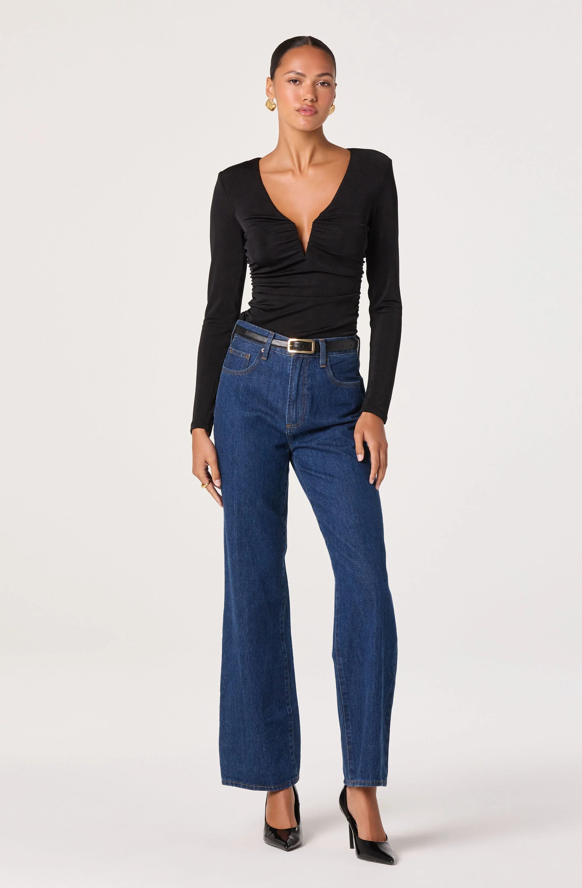 V-Neck Long Sleeve Ruched Top