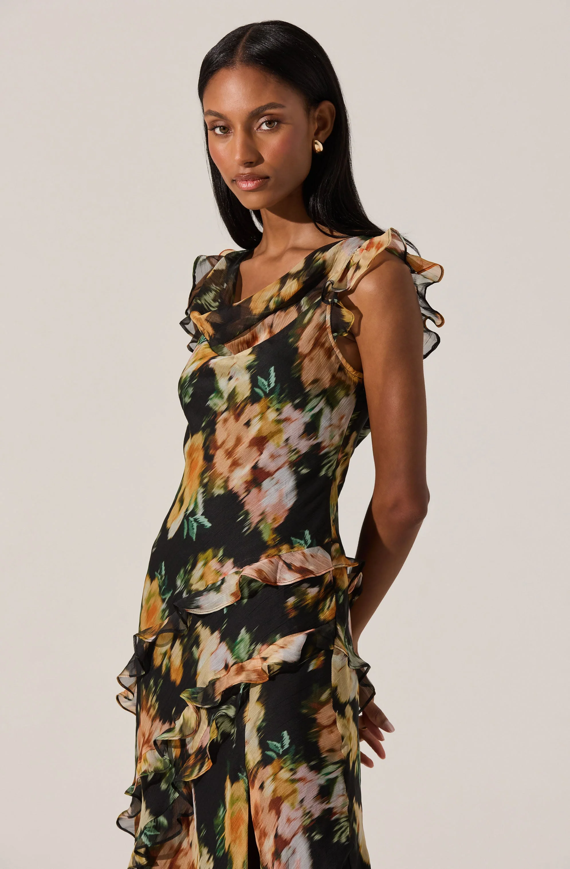 Alinta Ruffle Cowl Neck Dress