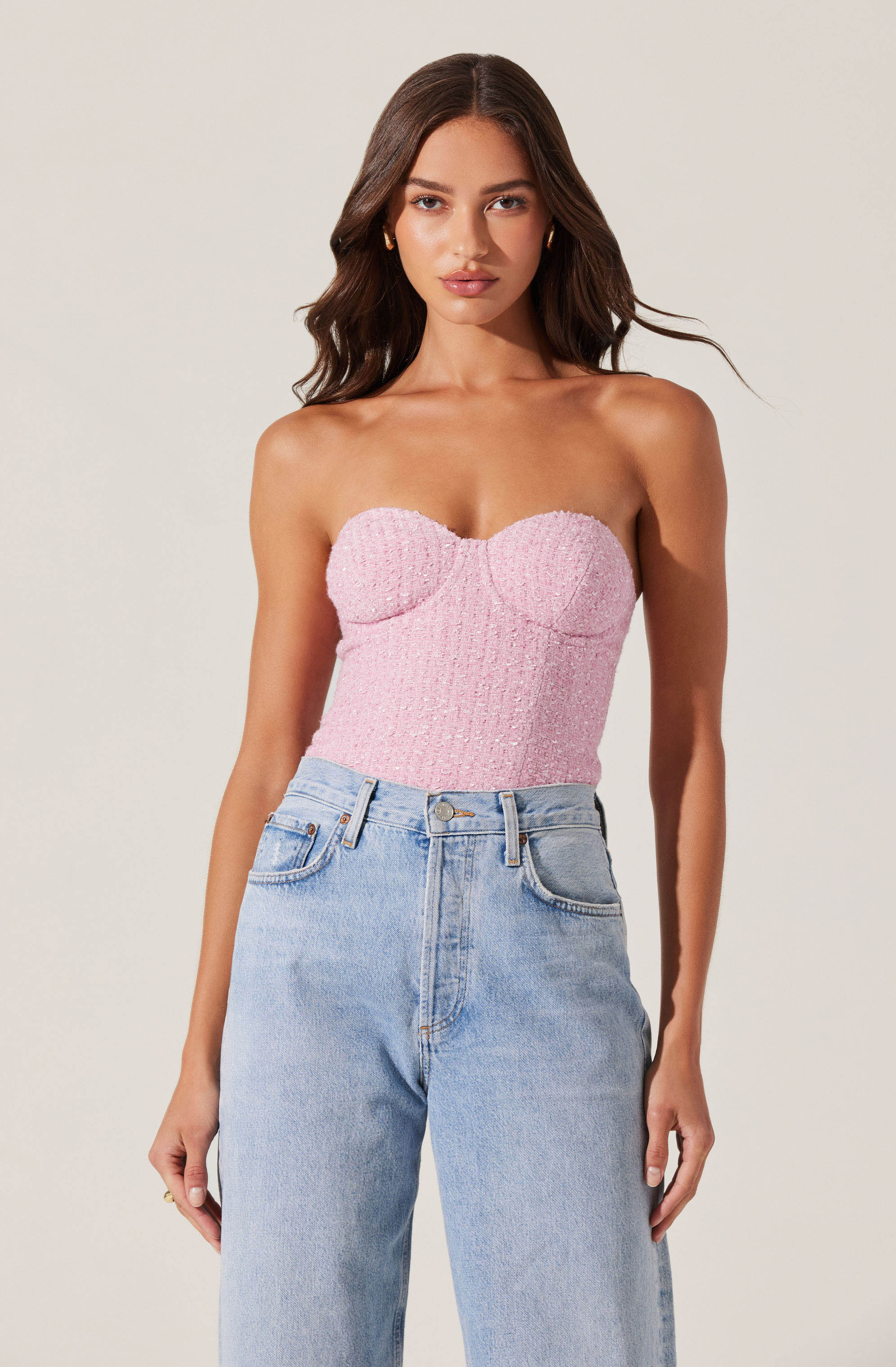 Indie Strapless Tweed Bustier Top