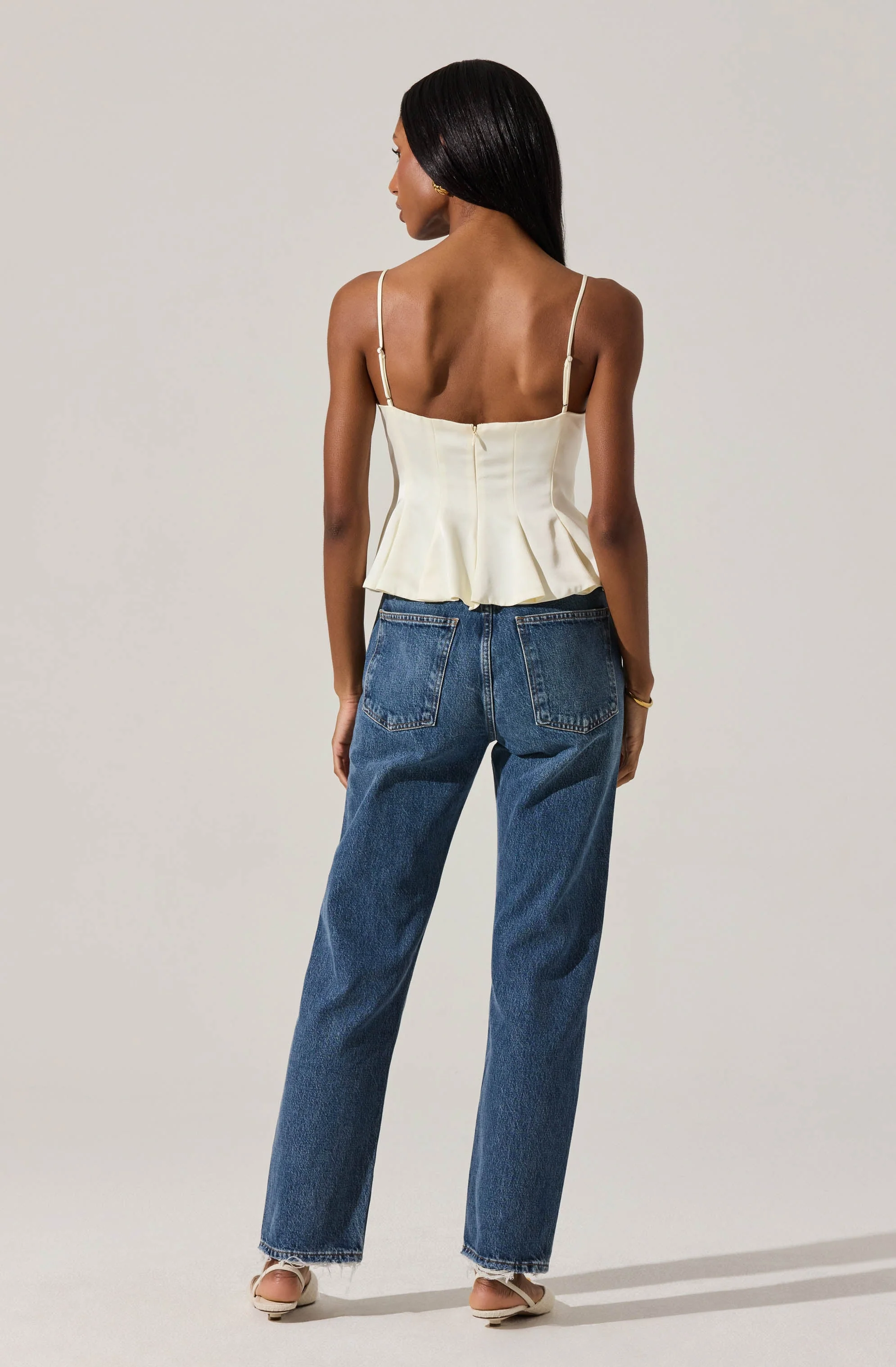 Paislee Satin Pleated Peplum Top