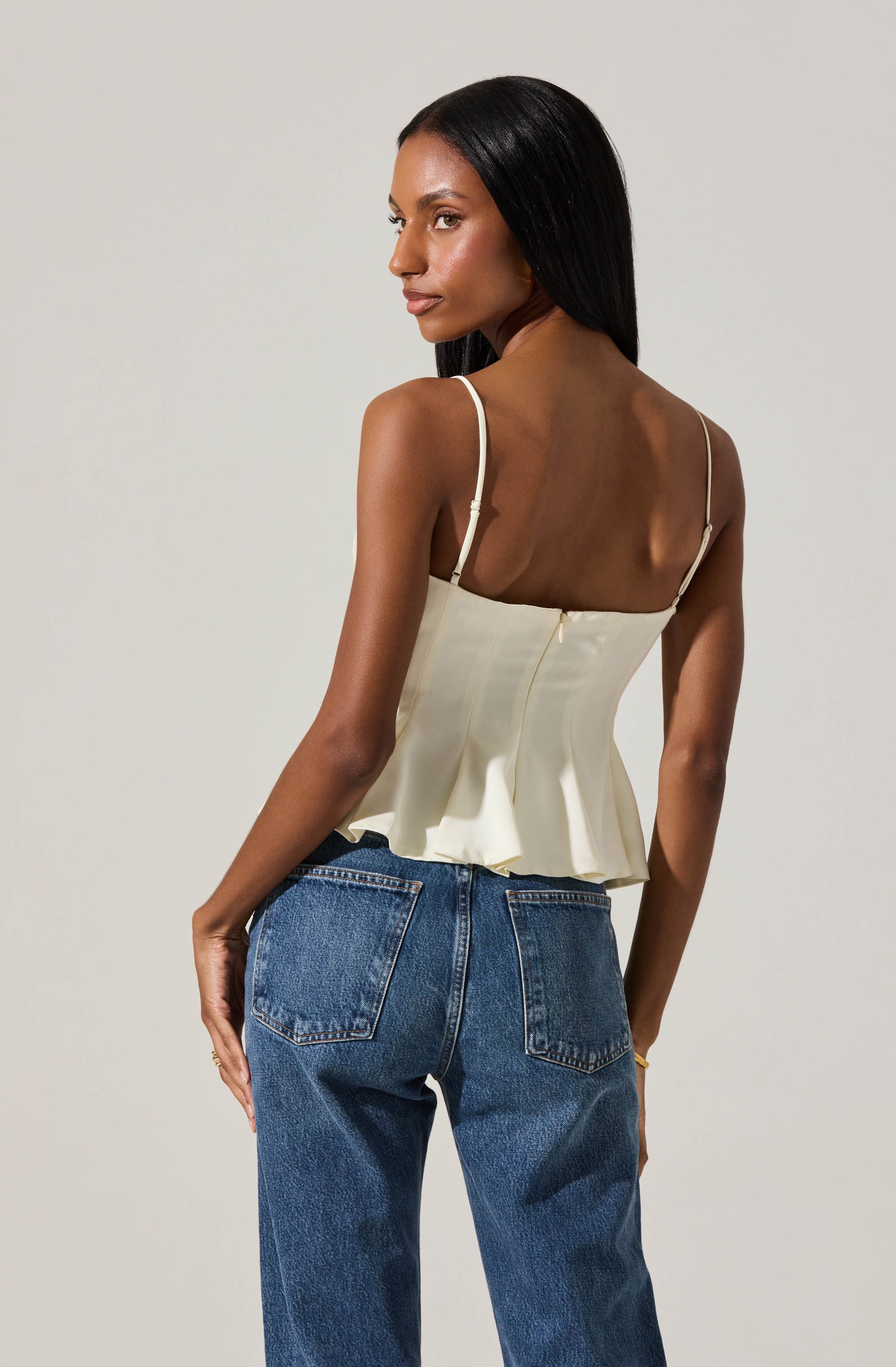 Paislee Satin Pleated Peplum Top