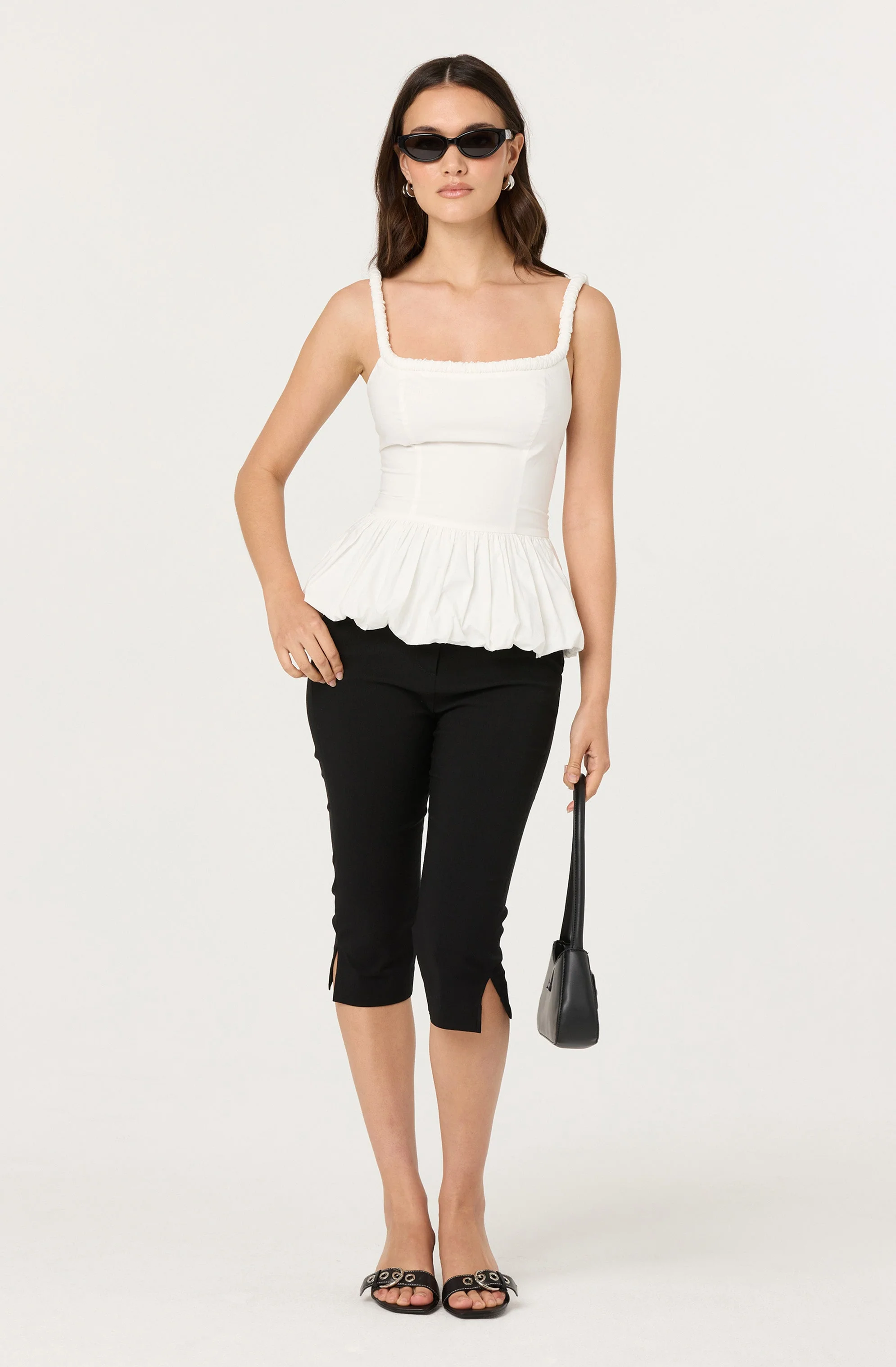 Sleeveless Bubble Hem Peplum Top