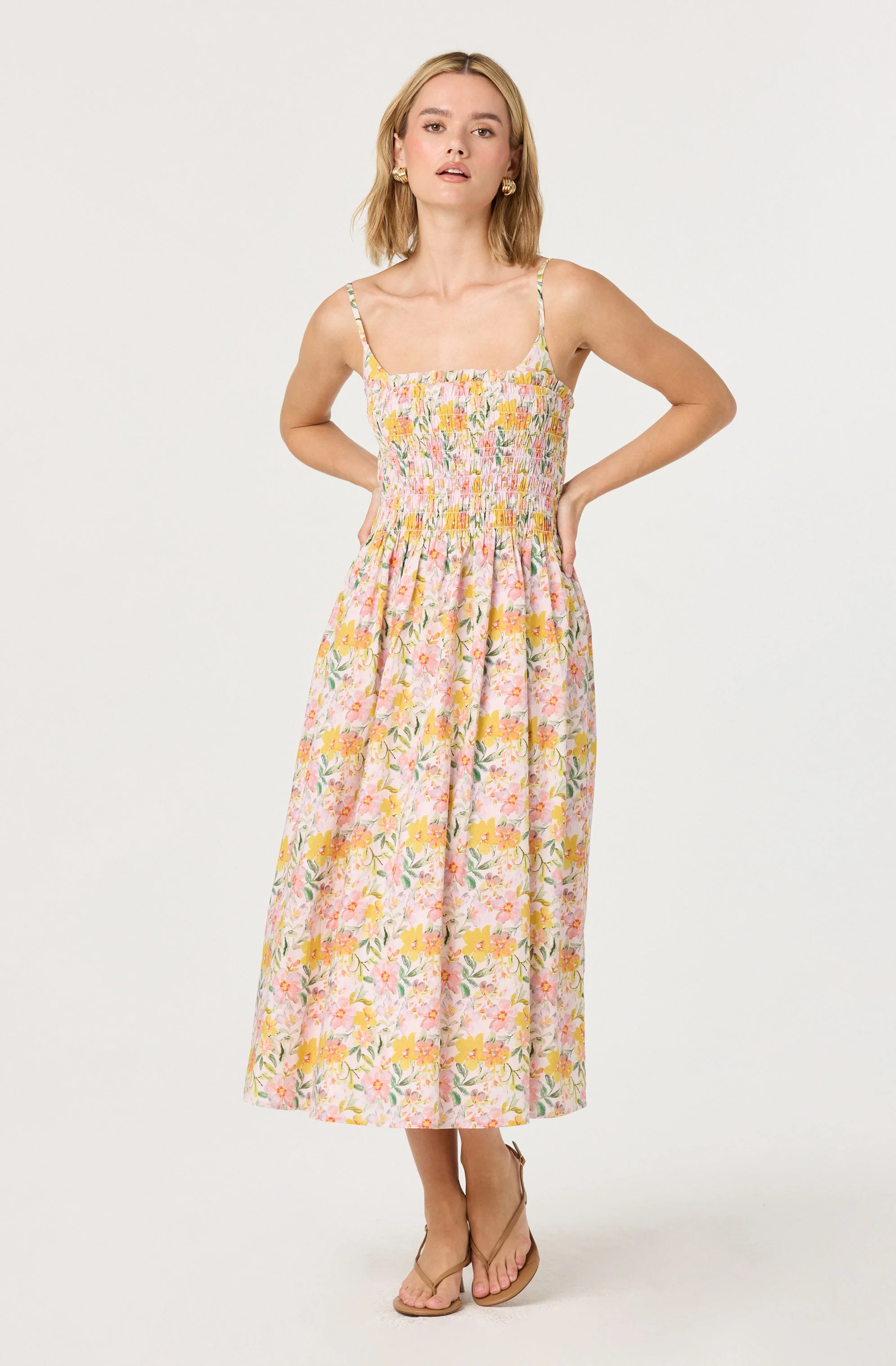 Smocked Floral Midi Dress