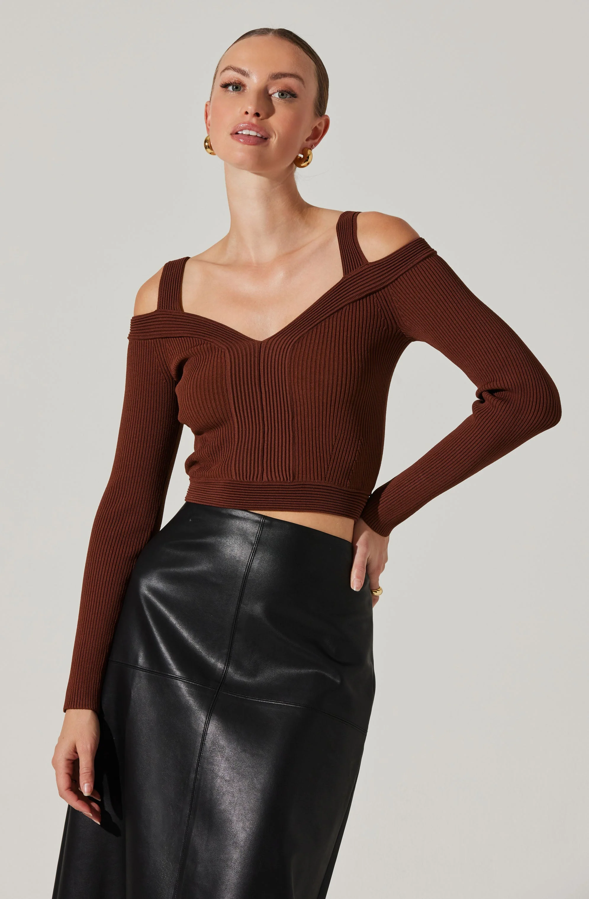 Pacey Ribbed Cold Shoulder Sweater