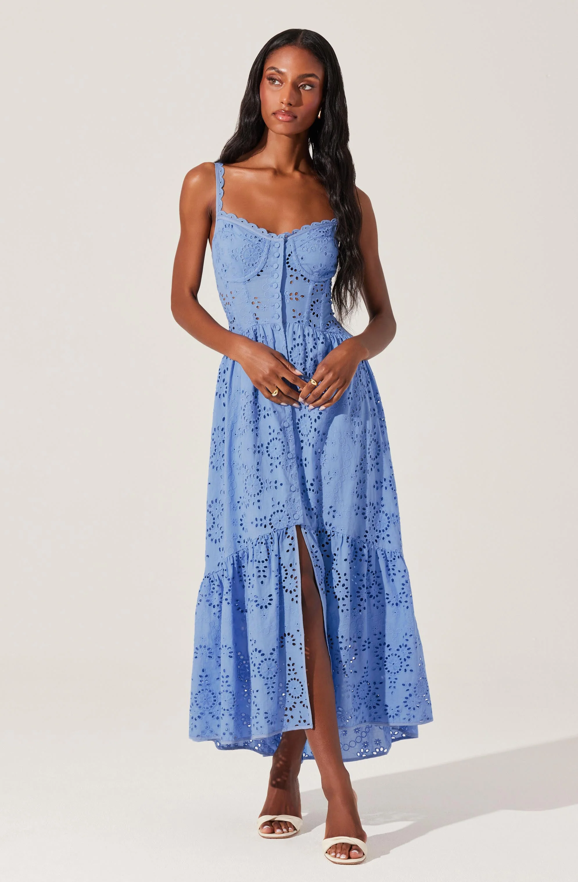 Yamila Eyelet Floral Midi Dress