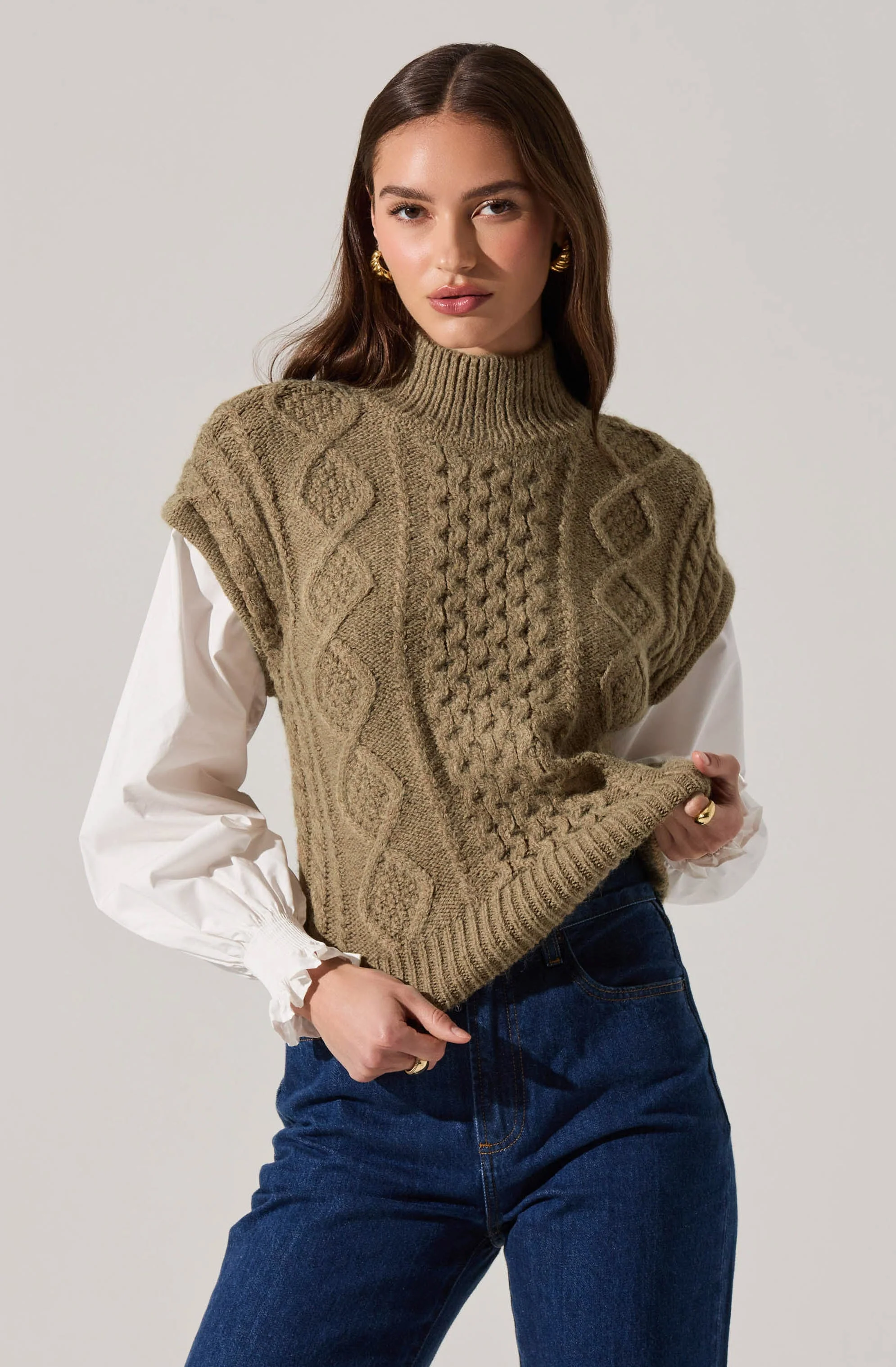 Angeline Contrast Cable Knit Sweater