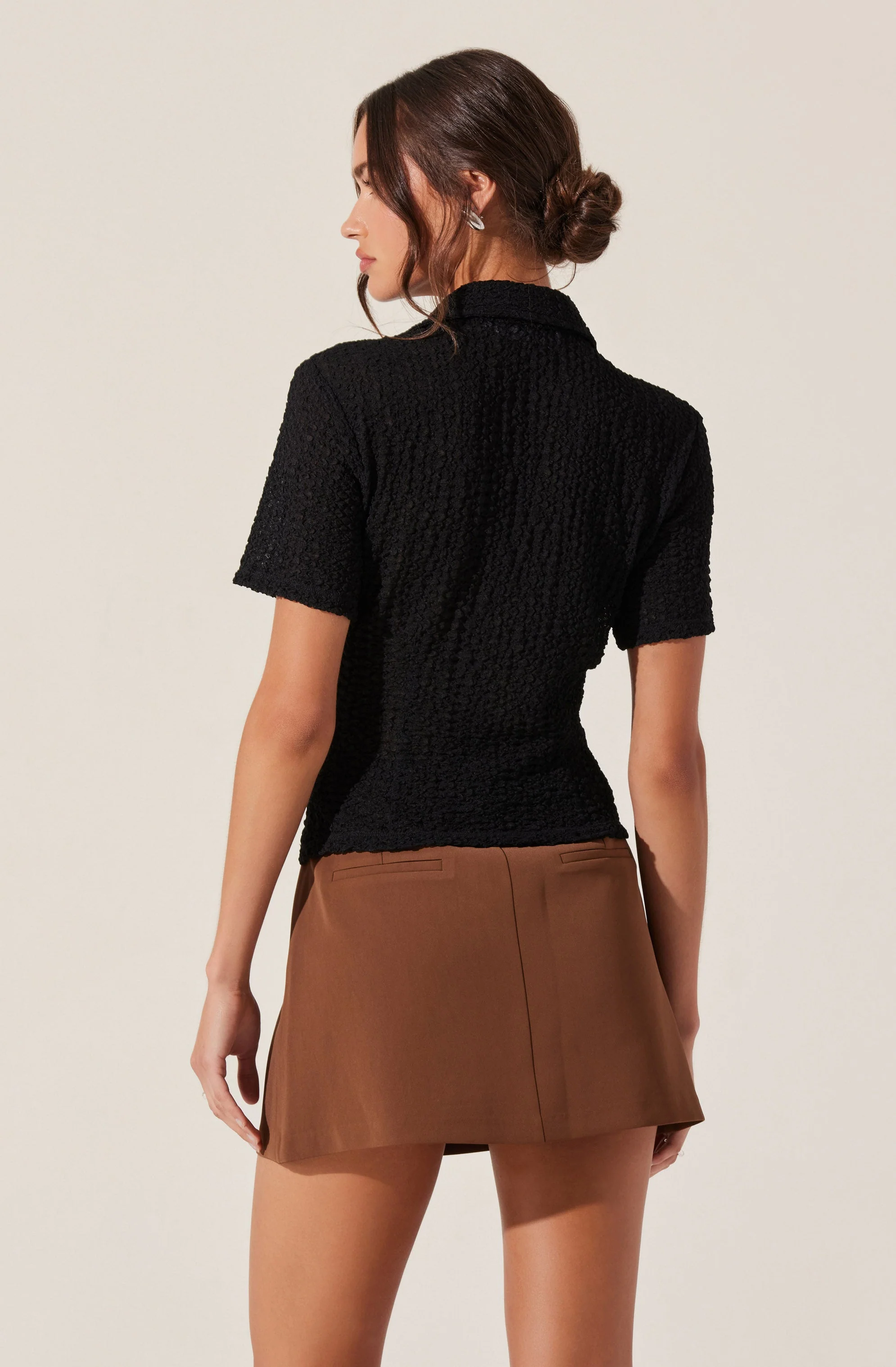 Textured Collared Hook-Closure Top