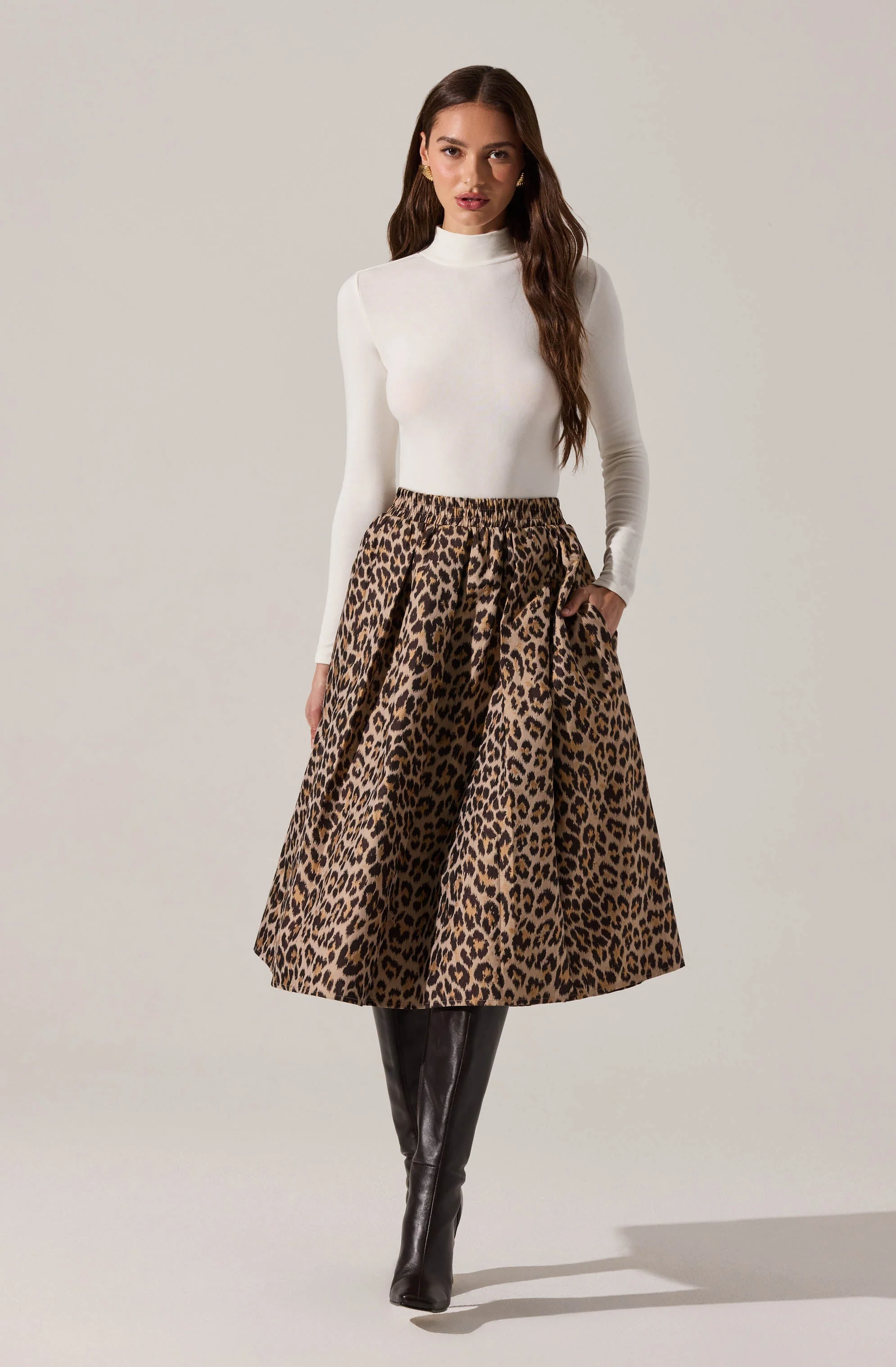 Andolina Pleated Leopard Midi Skirt