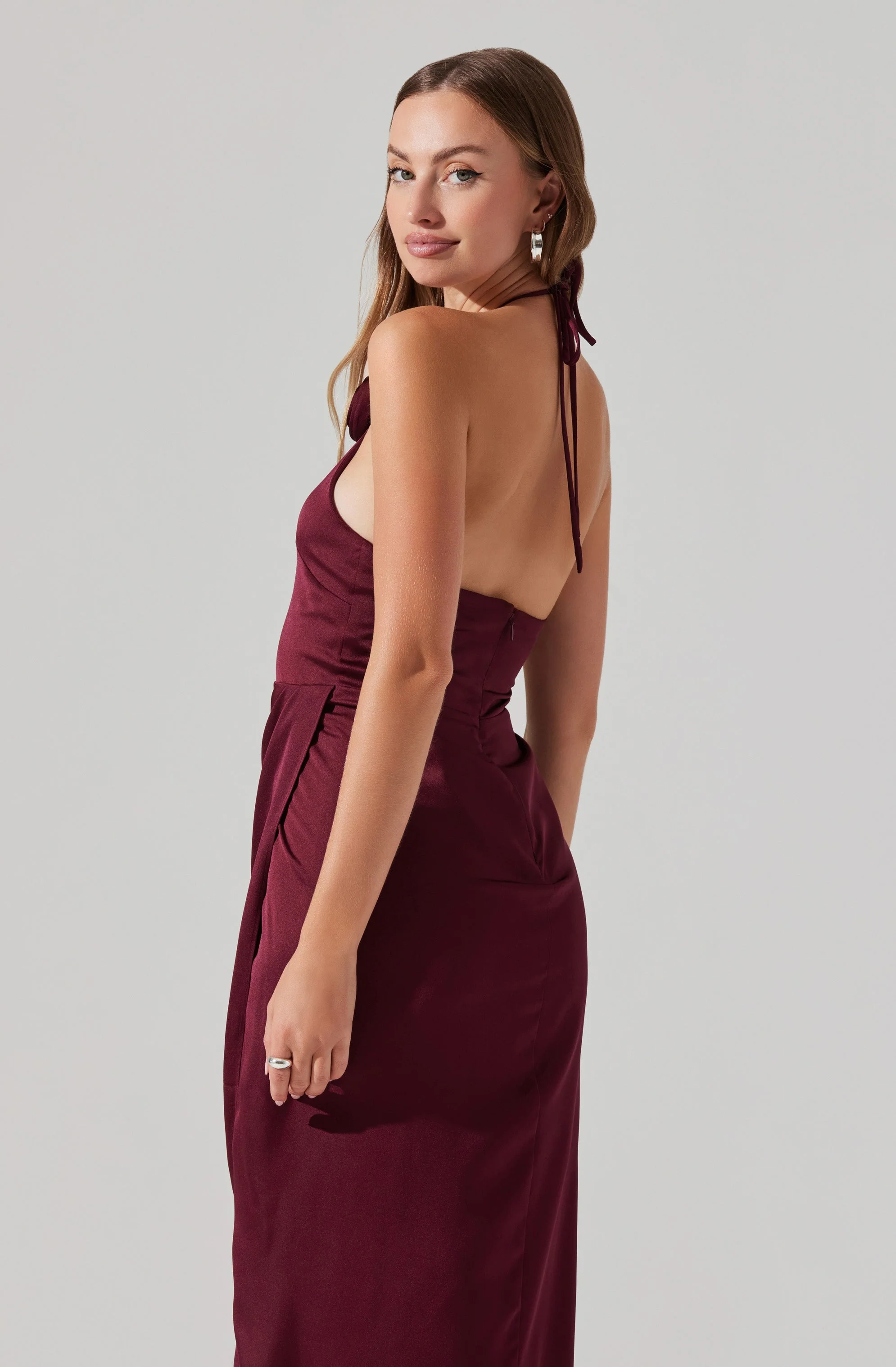 Flower Corsage Halter Midi Dress