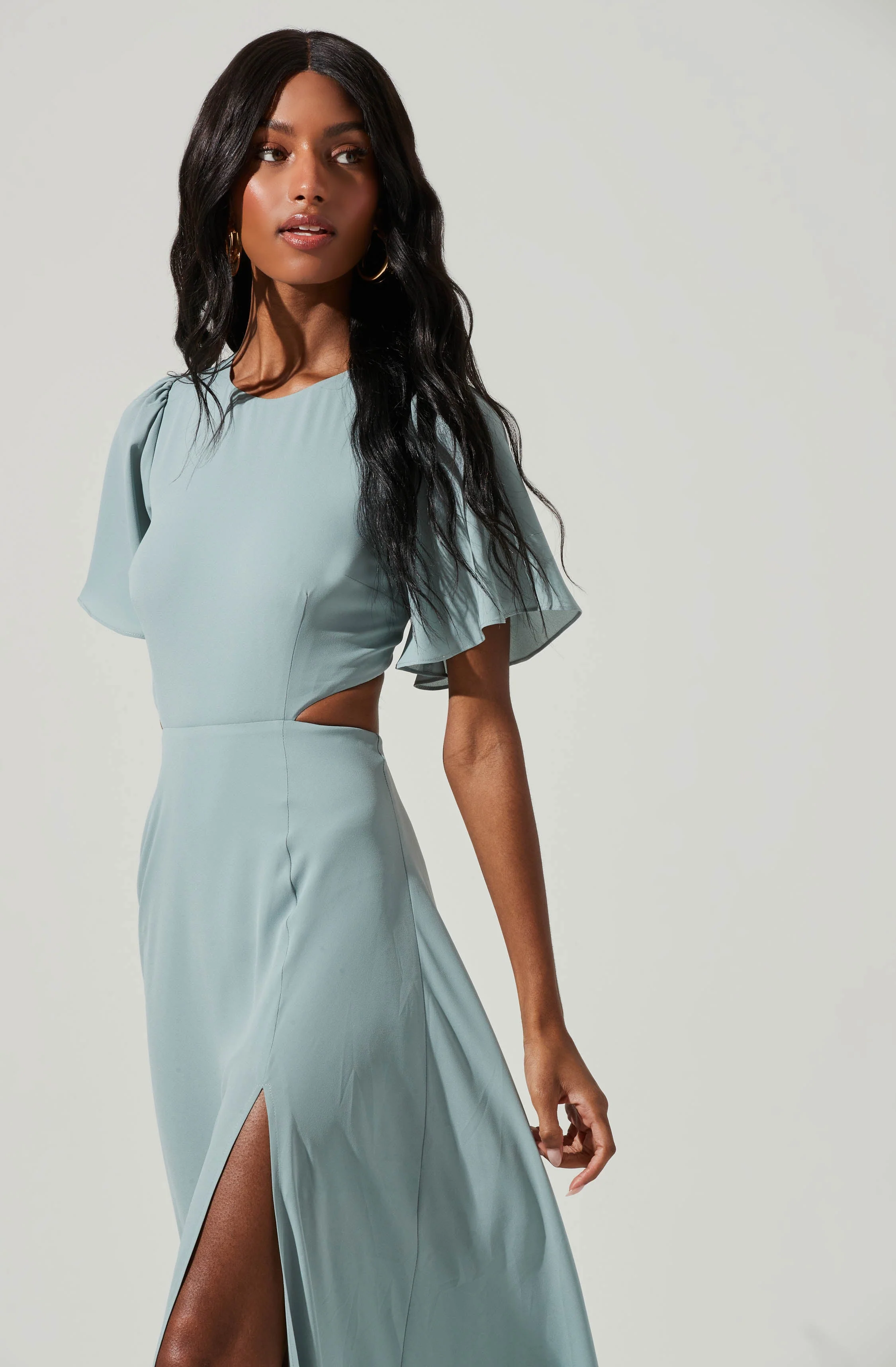 Katrina Flutter Sleeve Back Cutout Maxi Dress