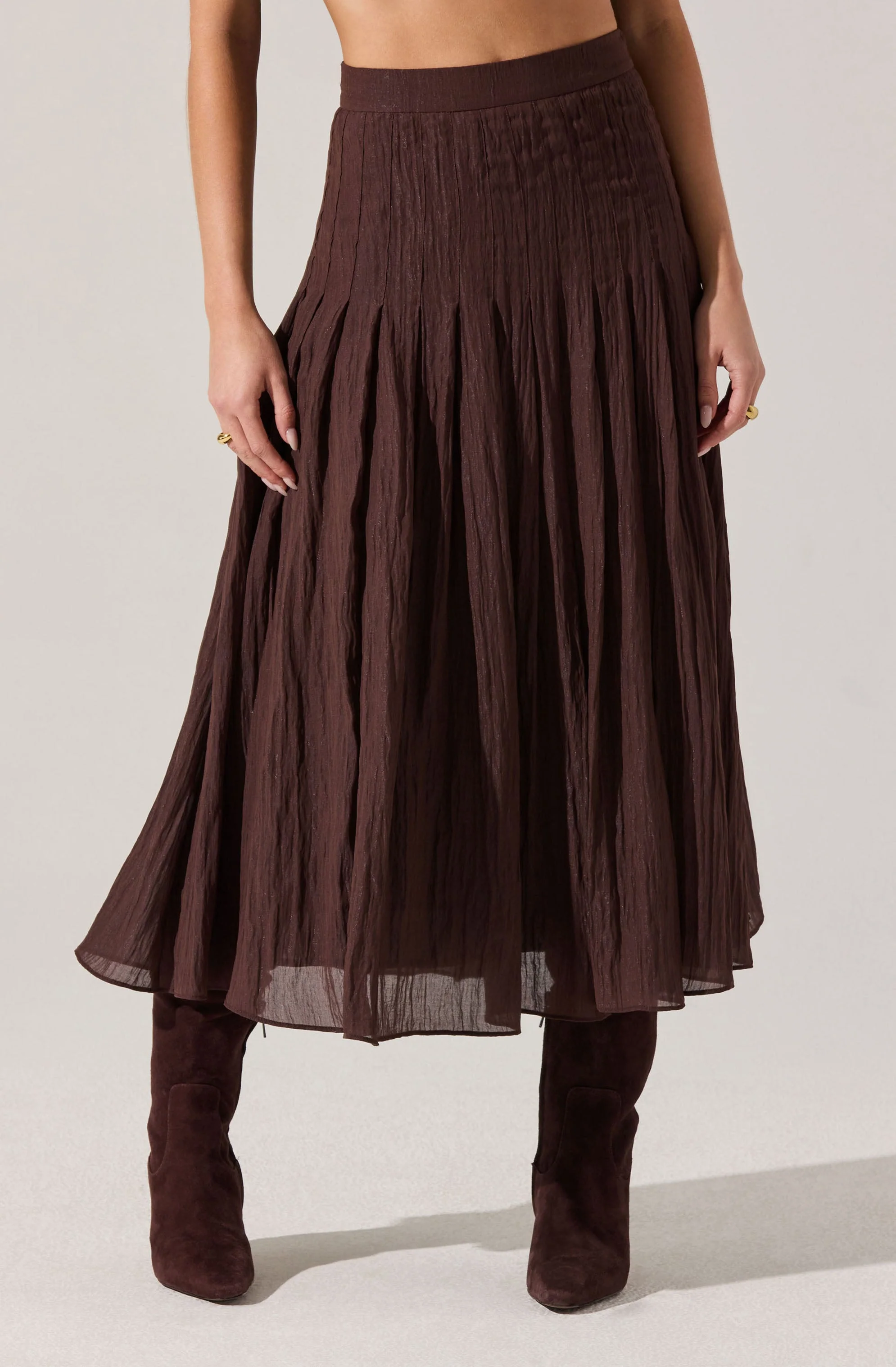 Daivini Pleated Crinkle Midi Skirt