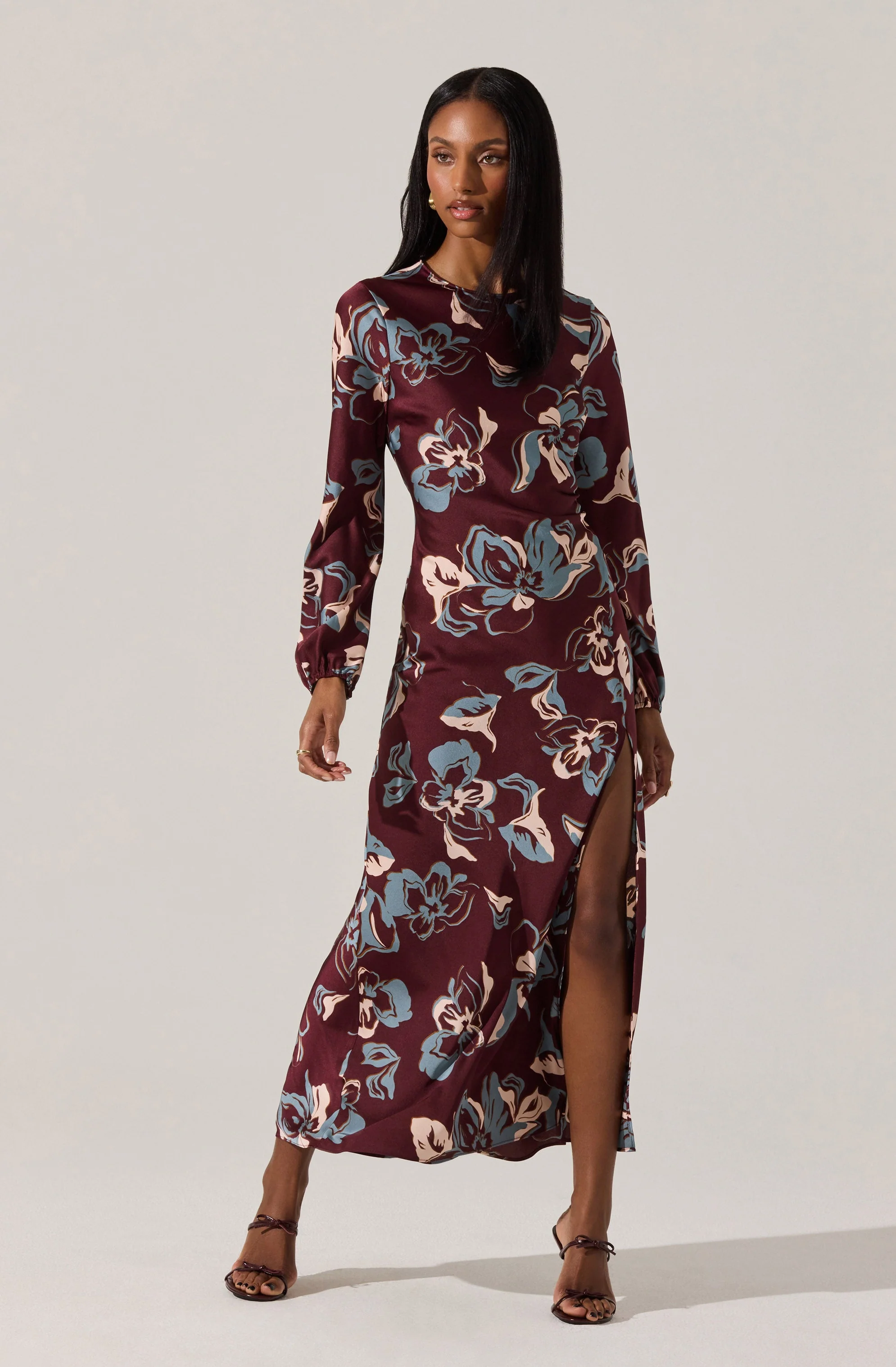 Elyse Satin Floral Midi Dress