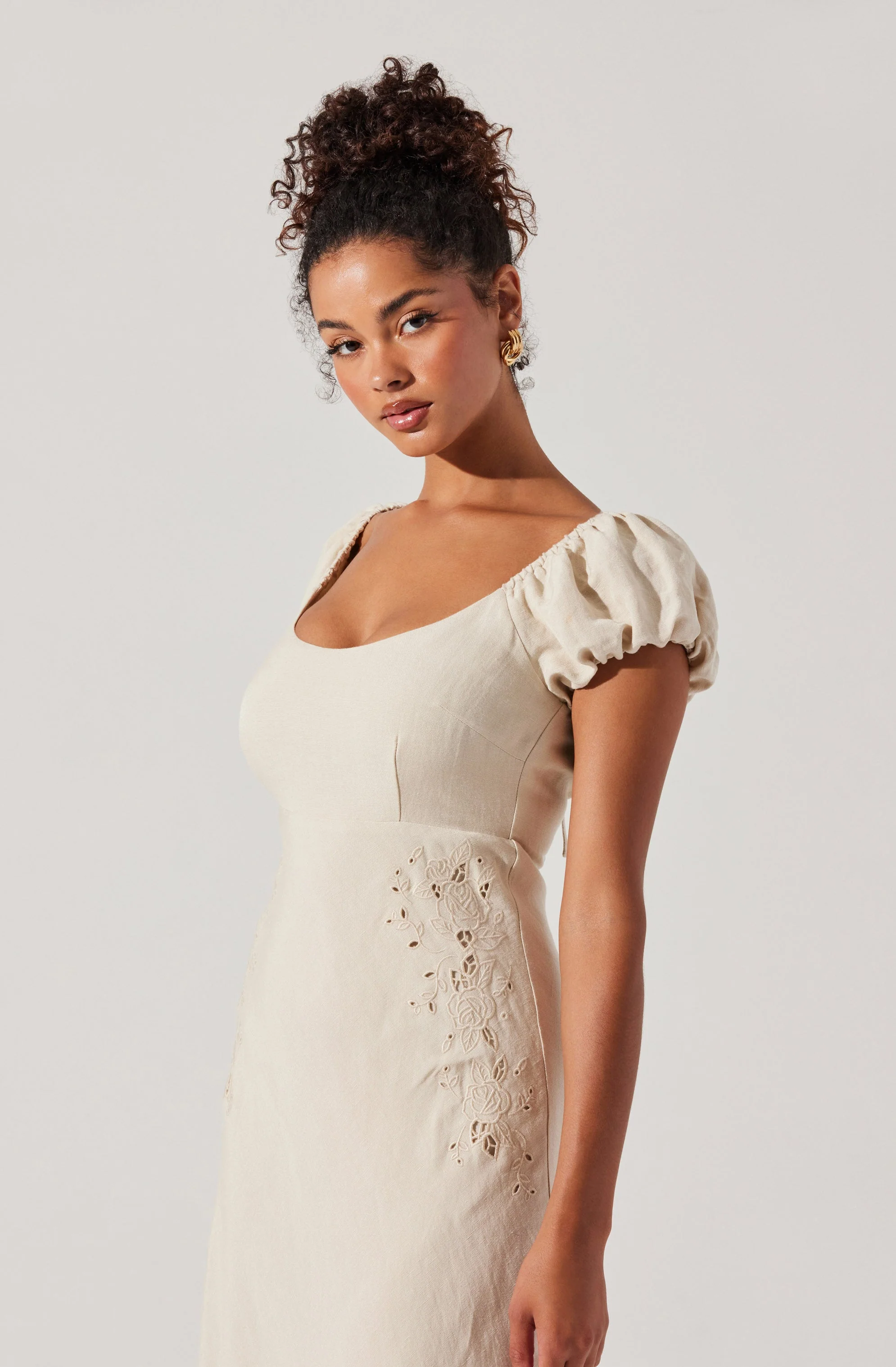 Leocadia Embroidered Puff Sleeve Dress