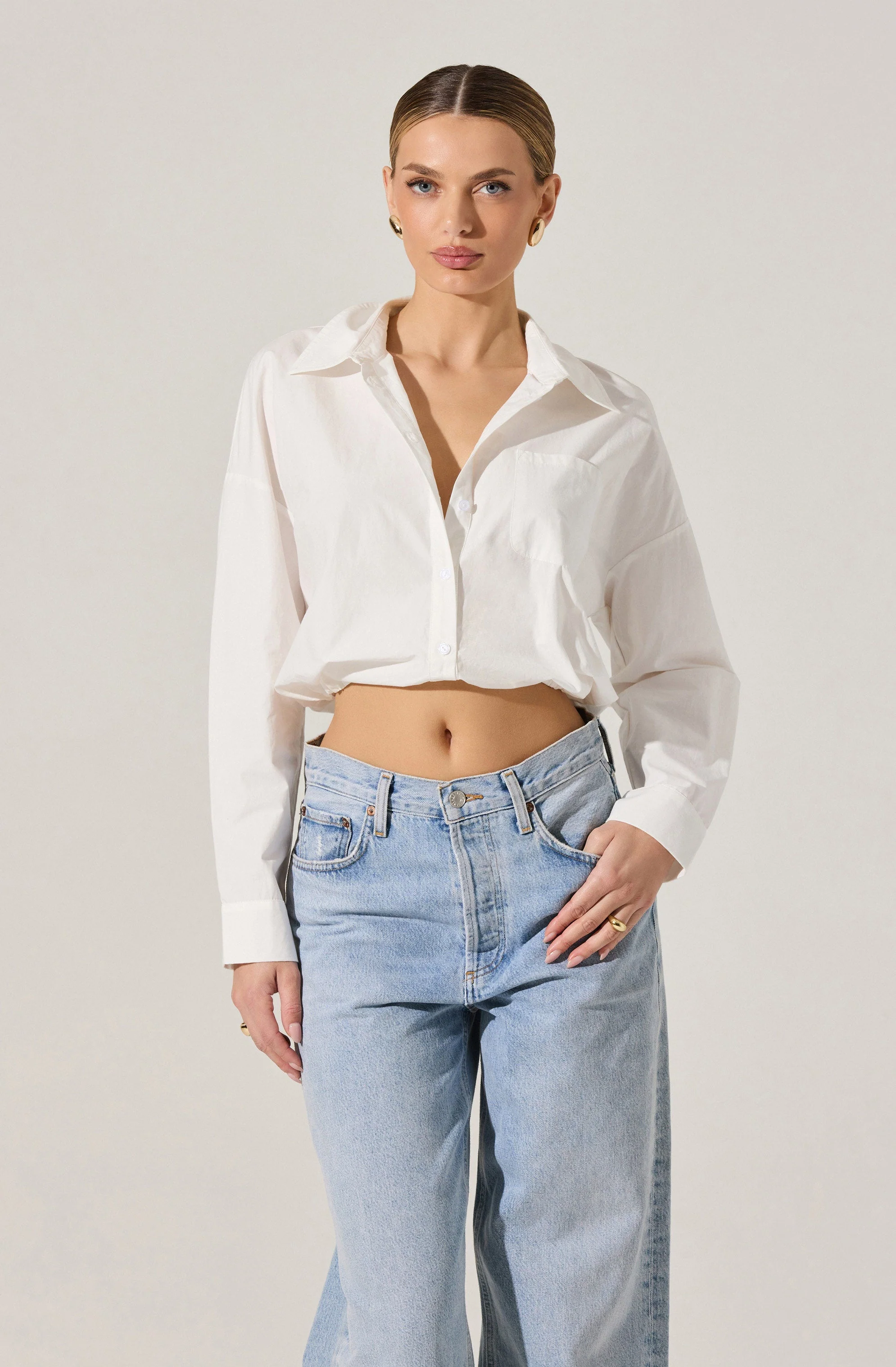 Bubble Hem Cropped Poplin Shirt