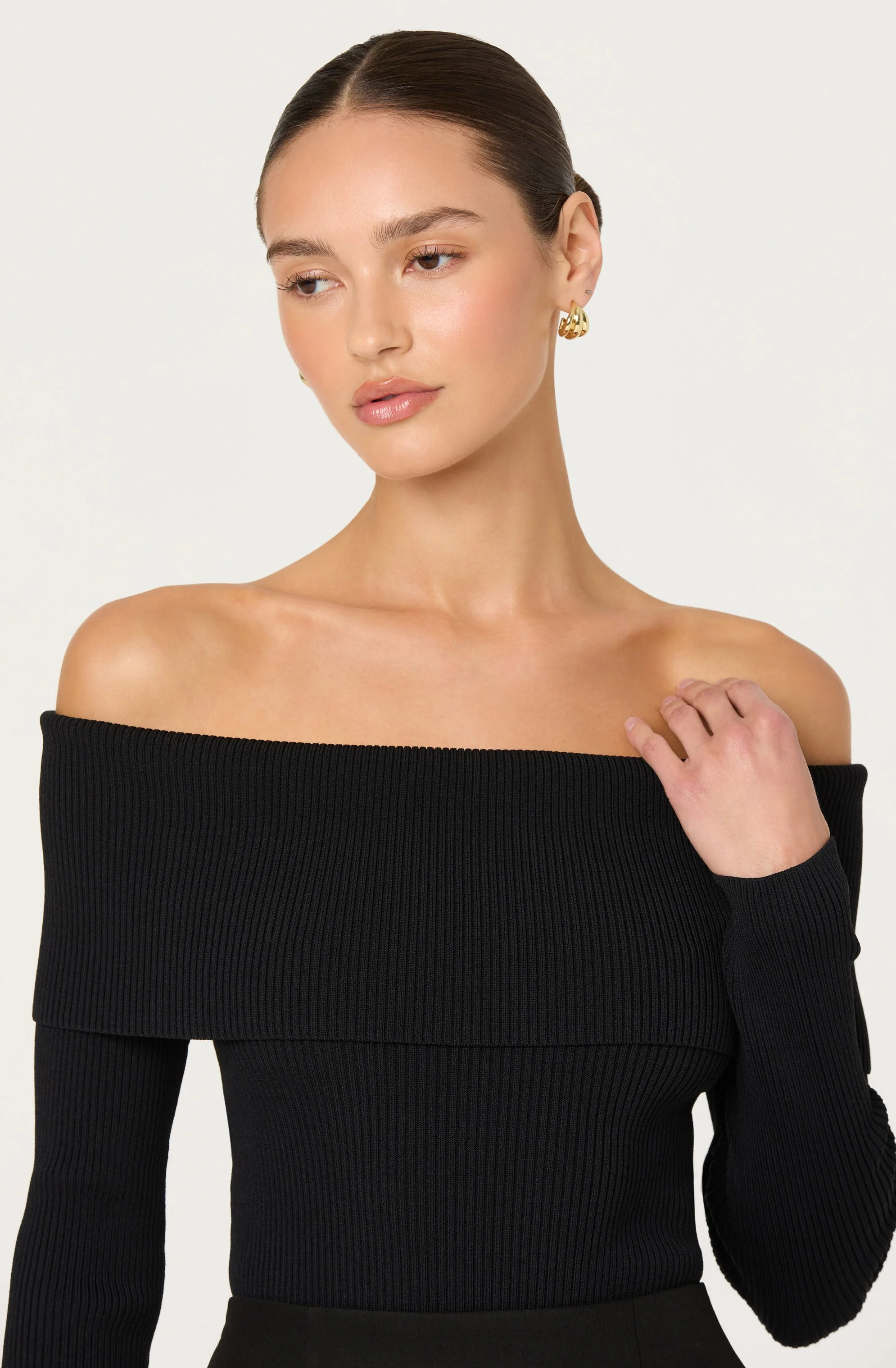 Lidia Ribbed Off Shoulder Sweater