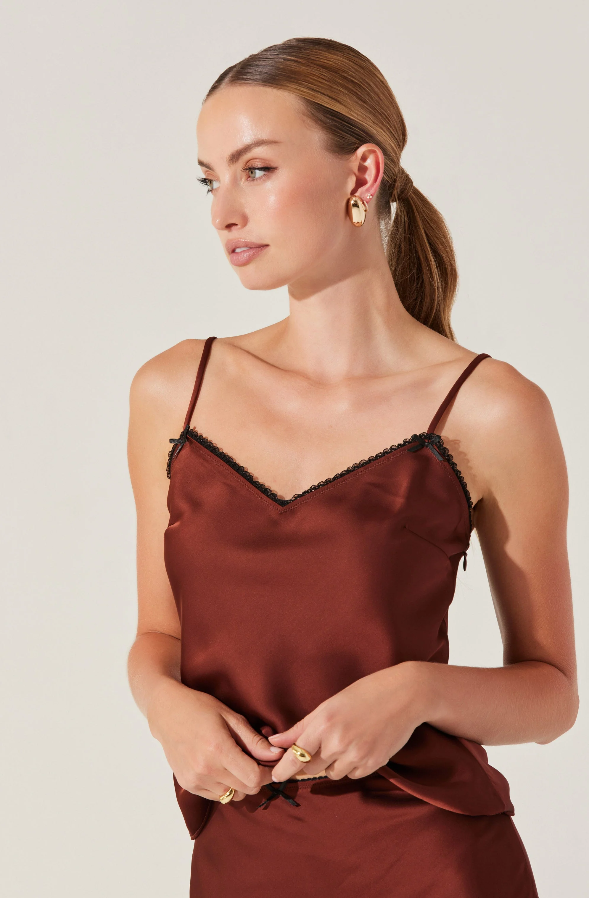 Satin Lace Trim Top