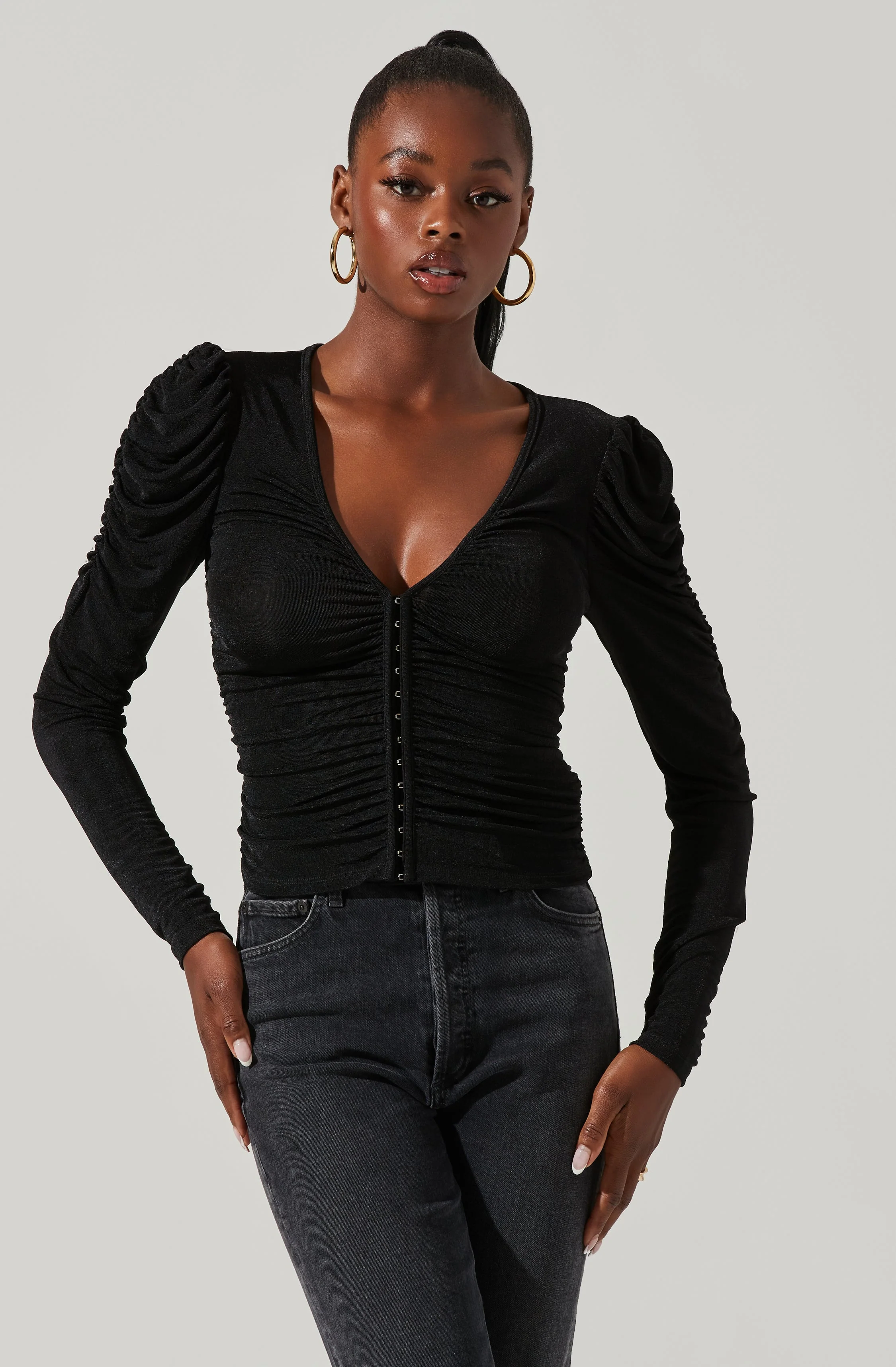 Ruched Front Long Sleeve Top