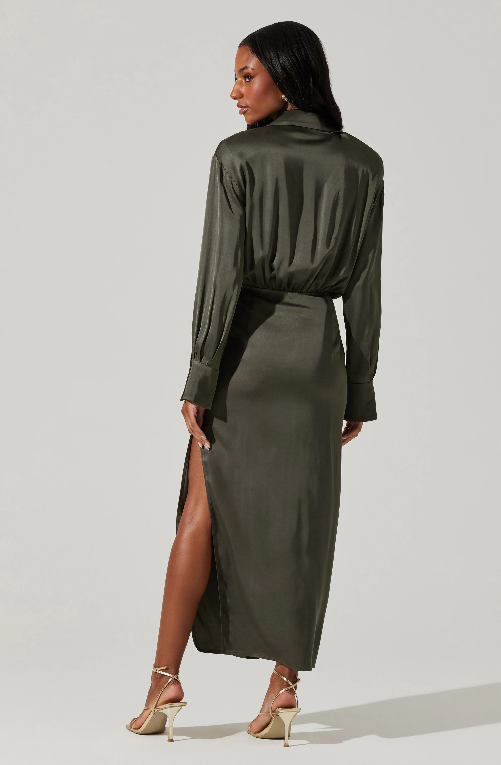 Elizabello Satin Midi Shirt Dress