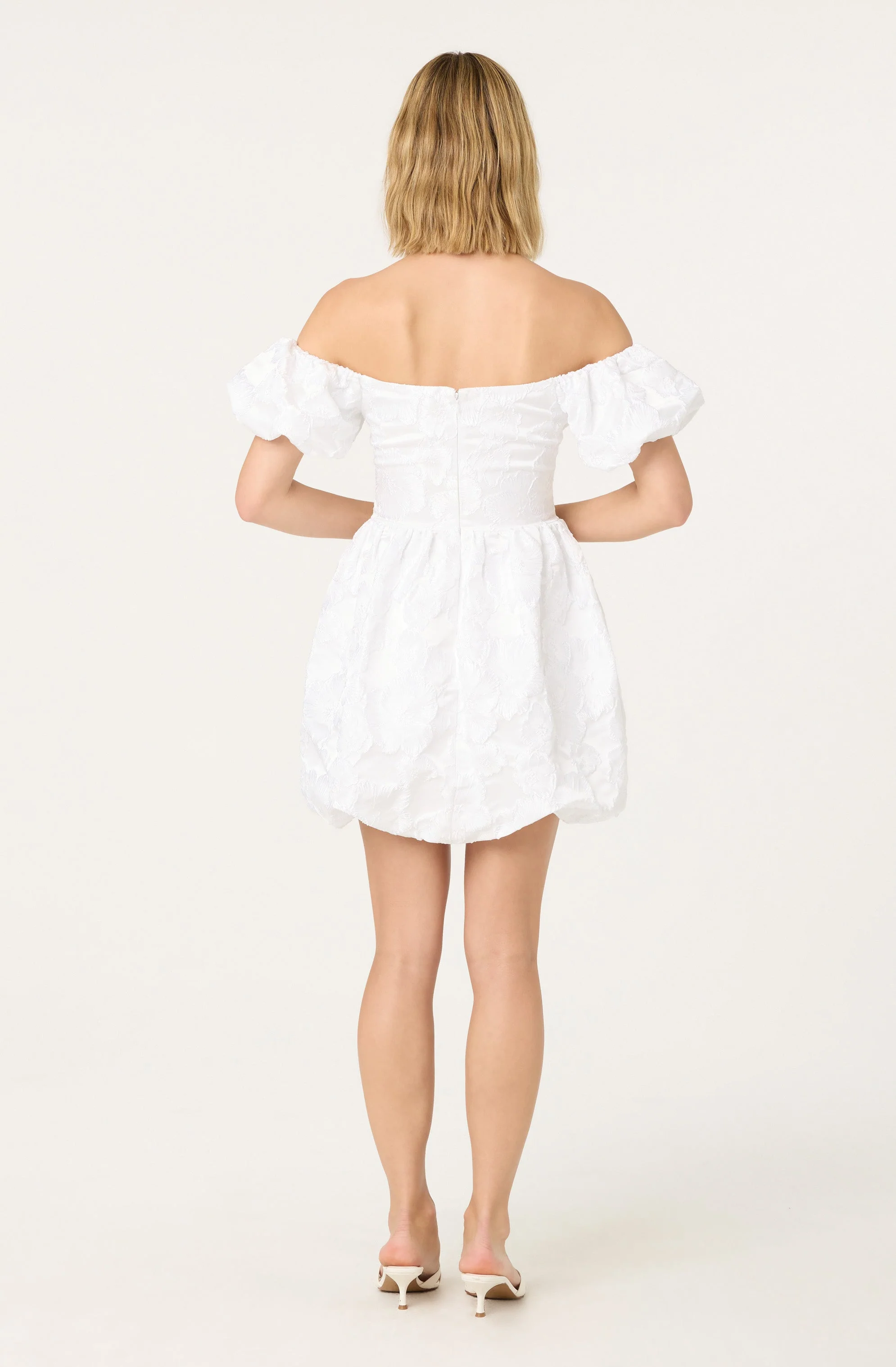 Off Shoulder Jacquard Bubble Dress
