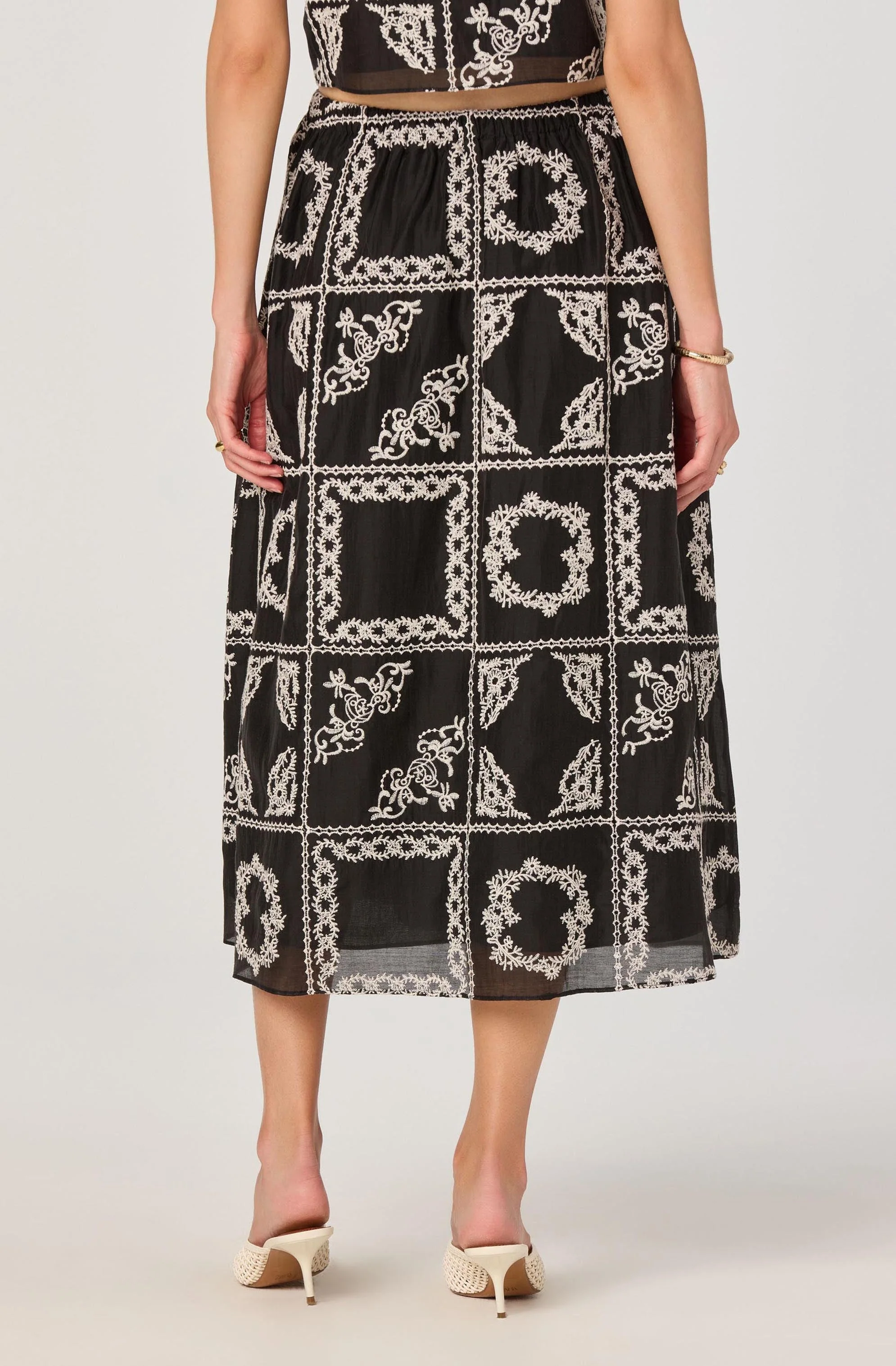 Embroidered Cutwork Midi Skirt