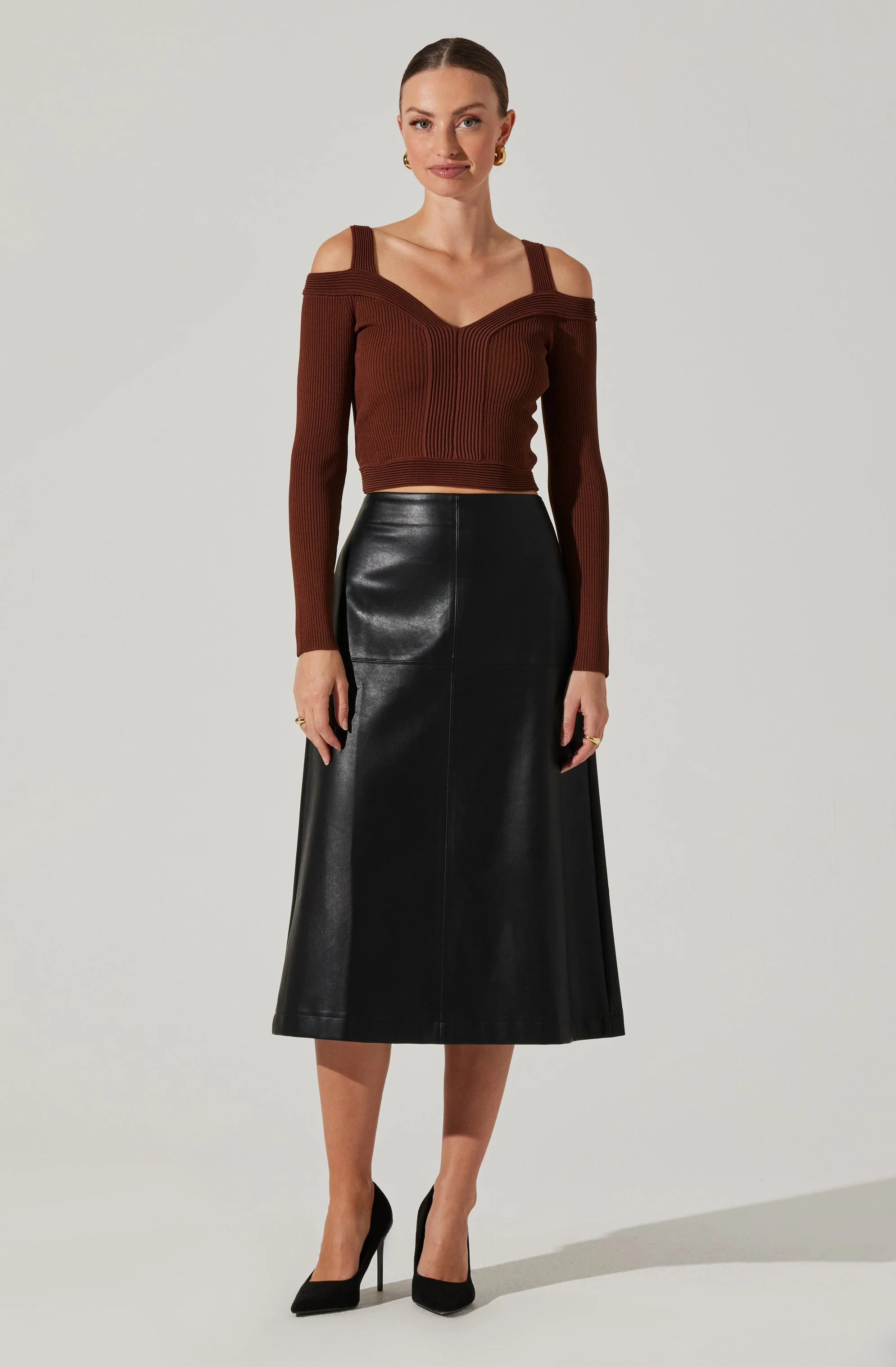 Pacey Ribbed Cold Shoulder Sweater