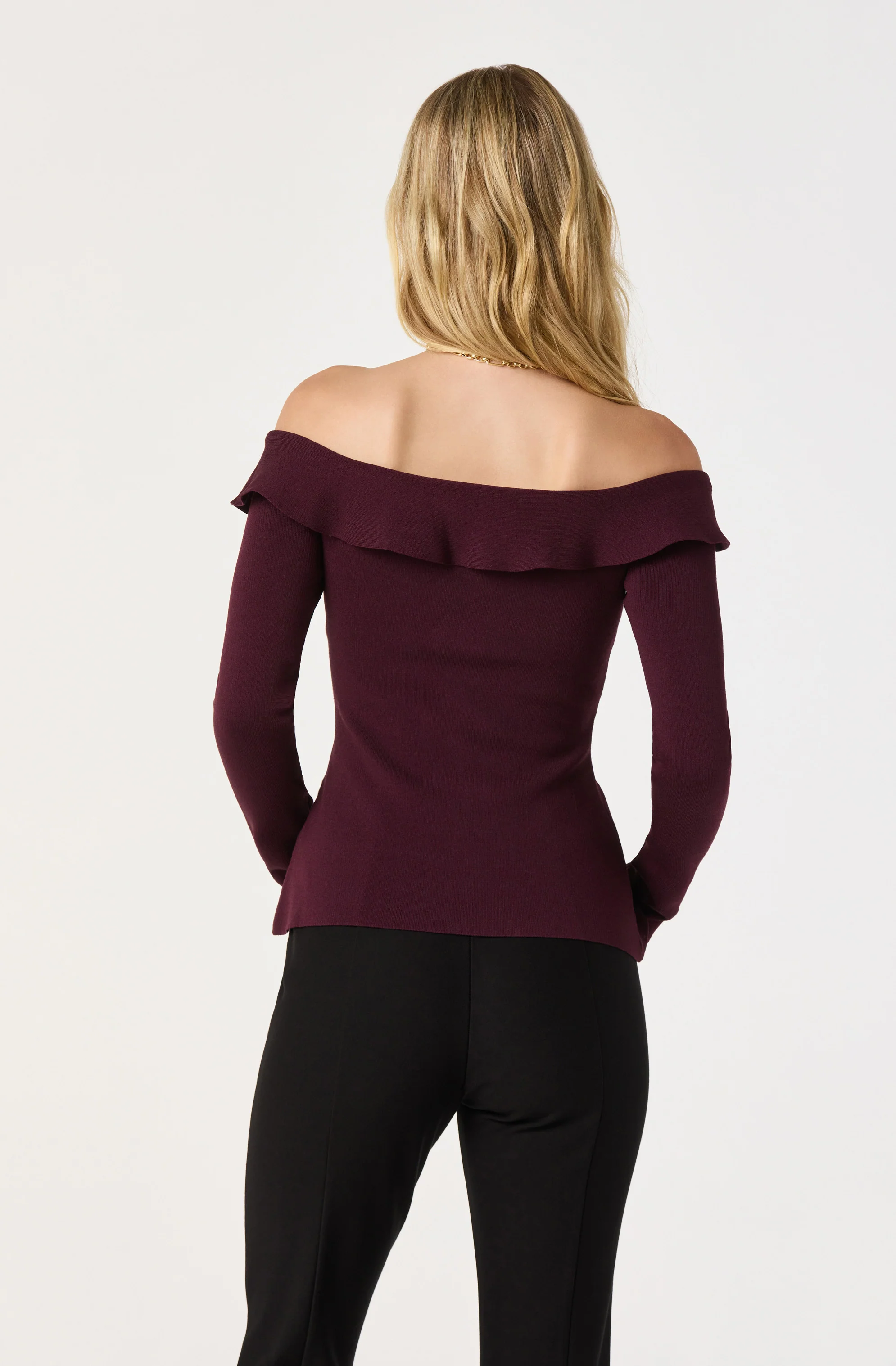 Off Shoulder Foldover Ruffle Sweater