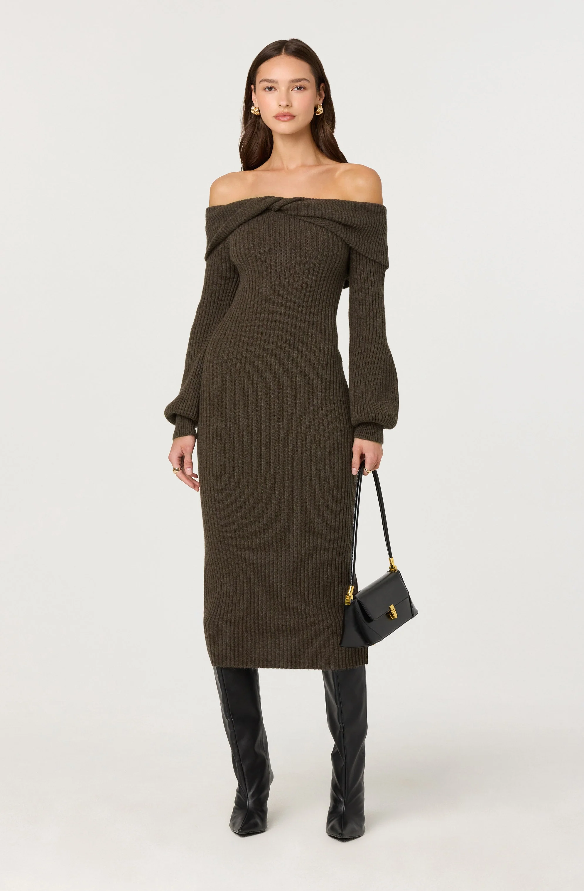 Tilde Off Shoulder Midi Sweater Dress