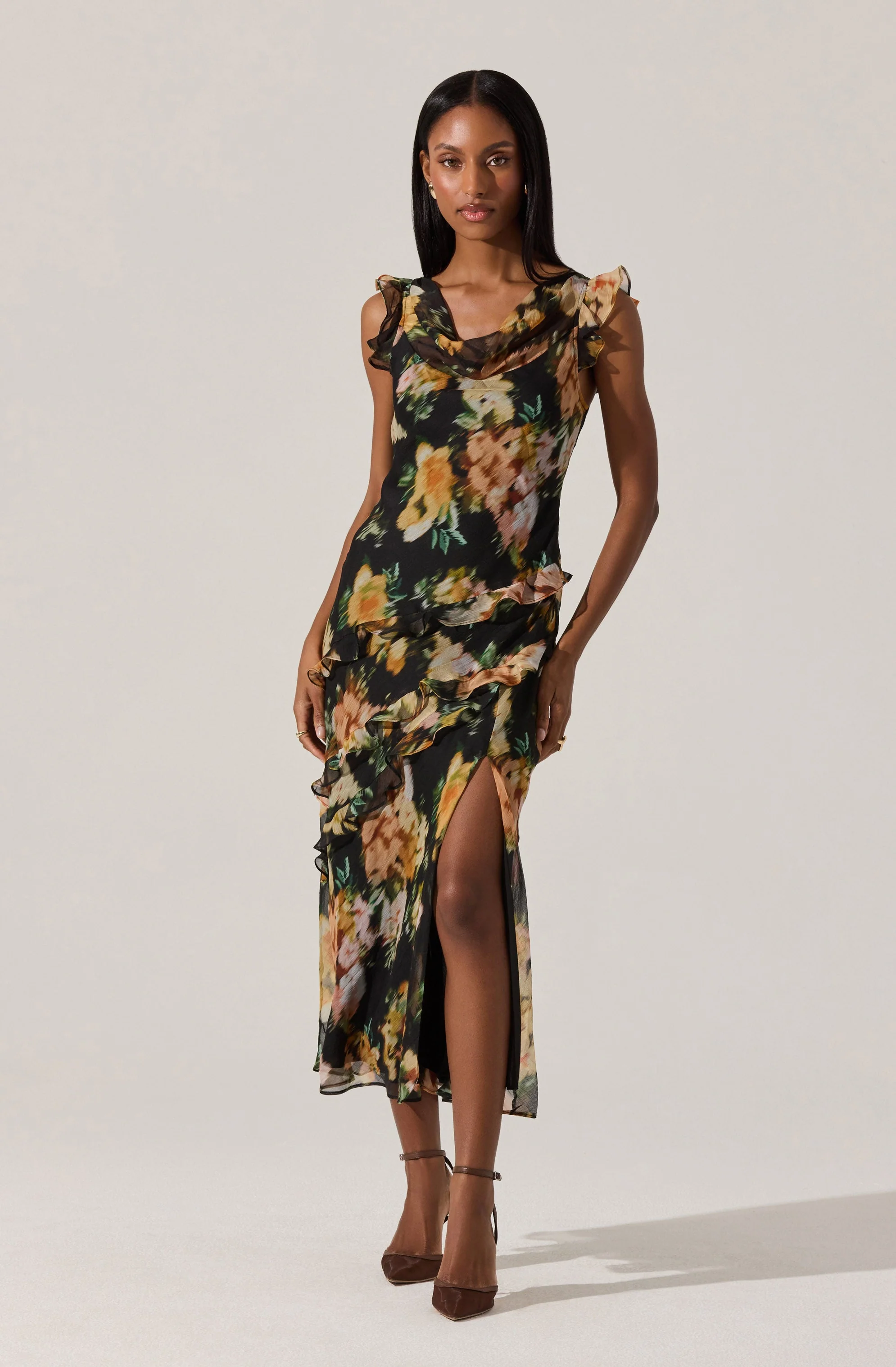 Alinta Ruffle Cowl Neck Dress