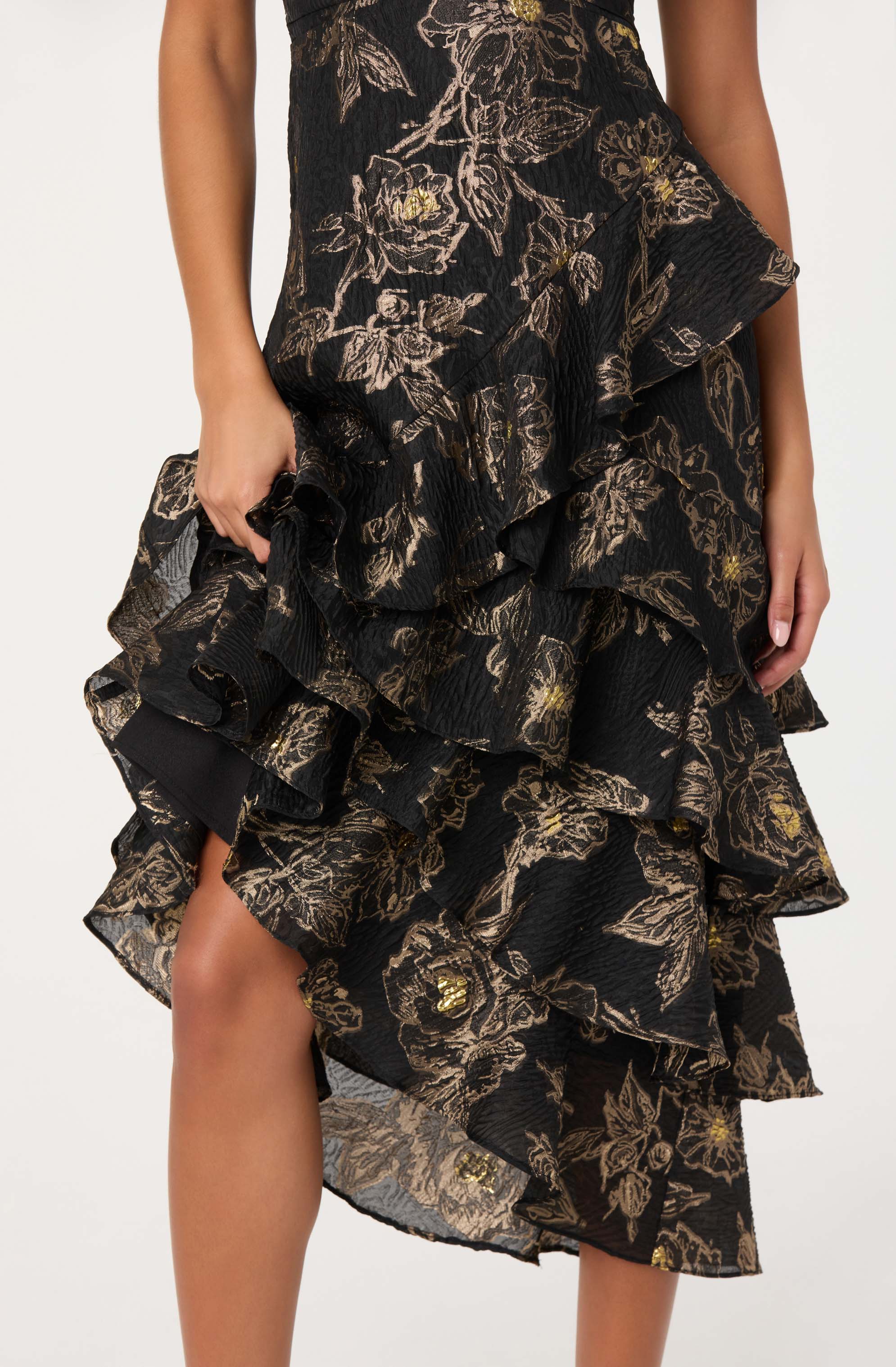 Marysia Strapless Metallic Floral Midi Dress