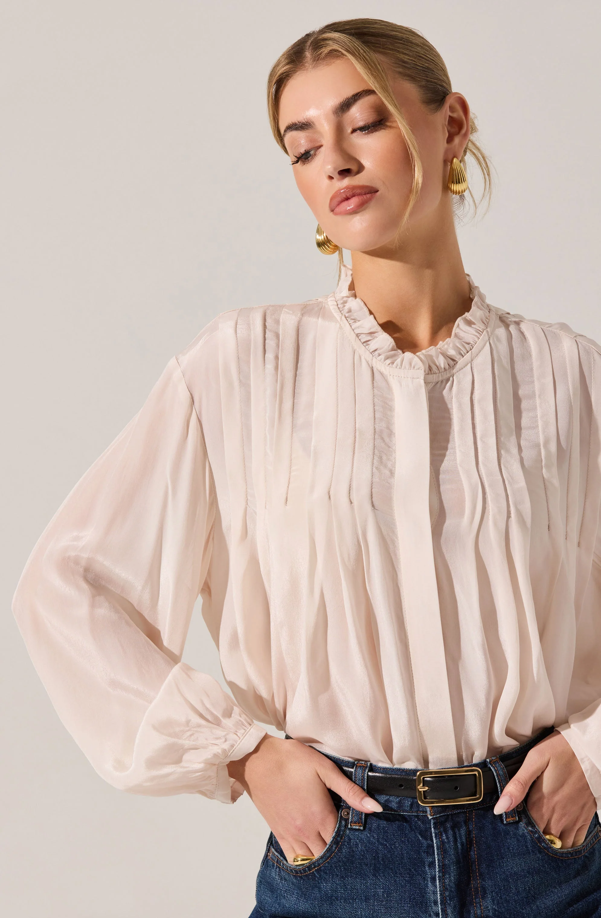 Ashton Pleated Ruffle Trim Top