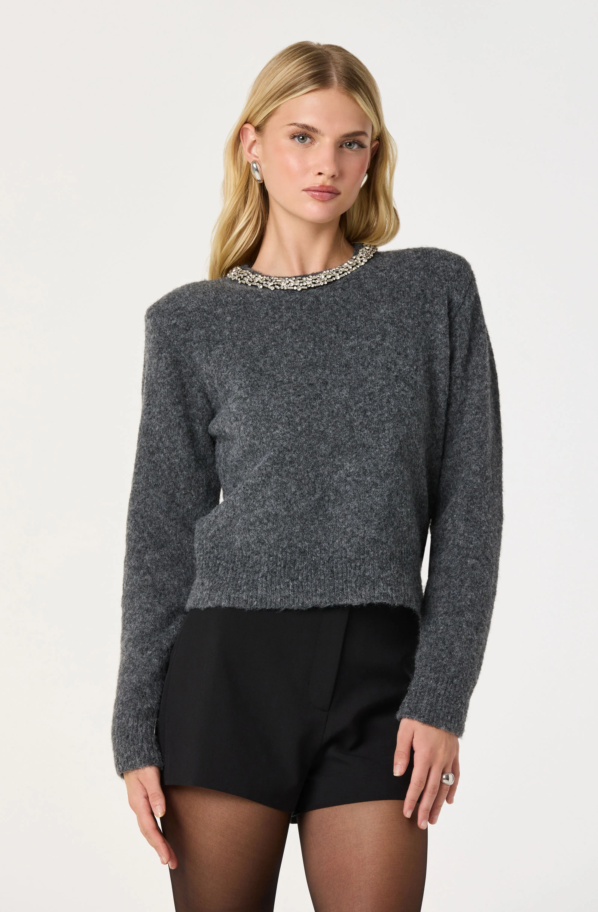 Embellished Collar Crewneck Sweater