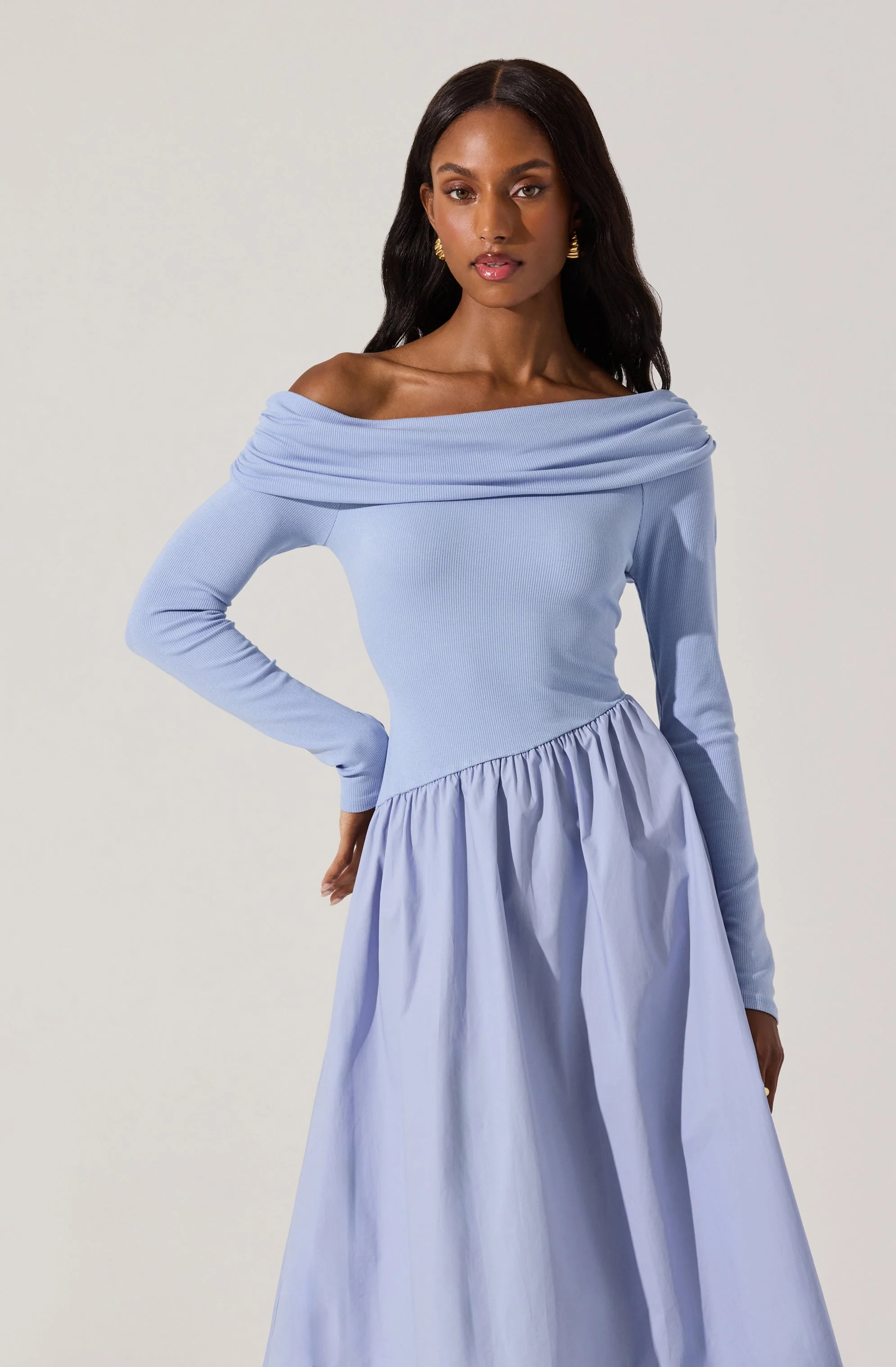 Mixed Media Off Shoulder Dress