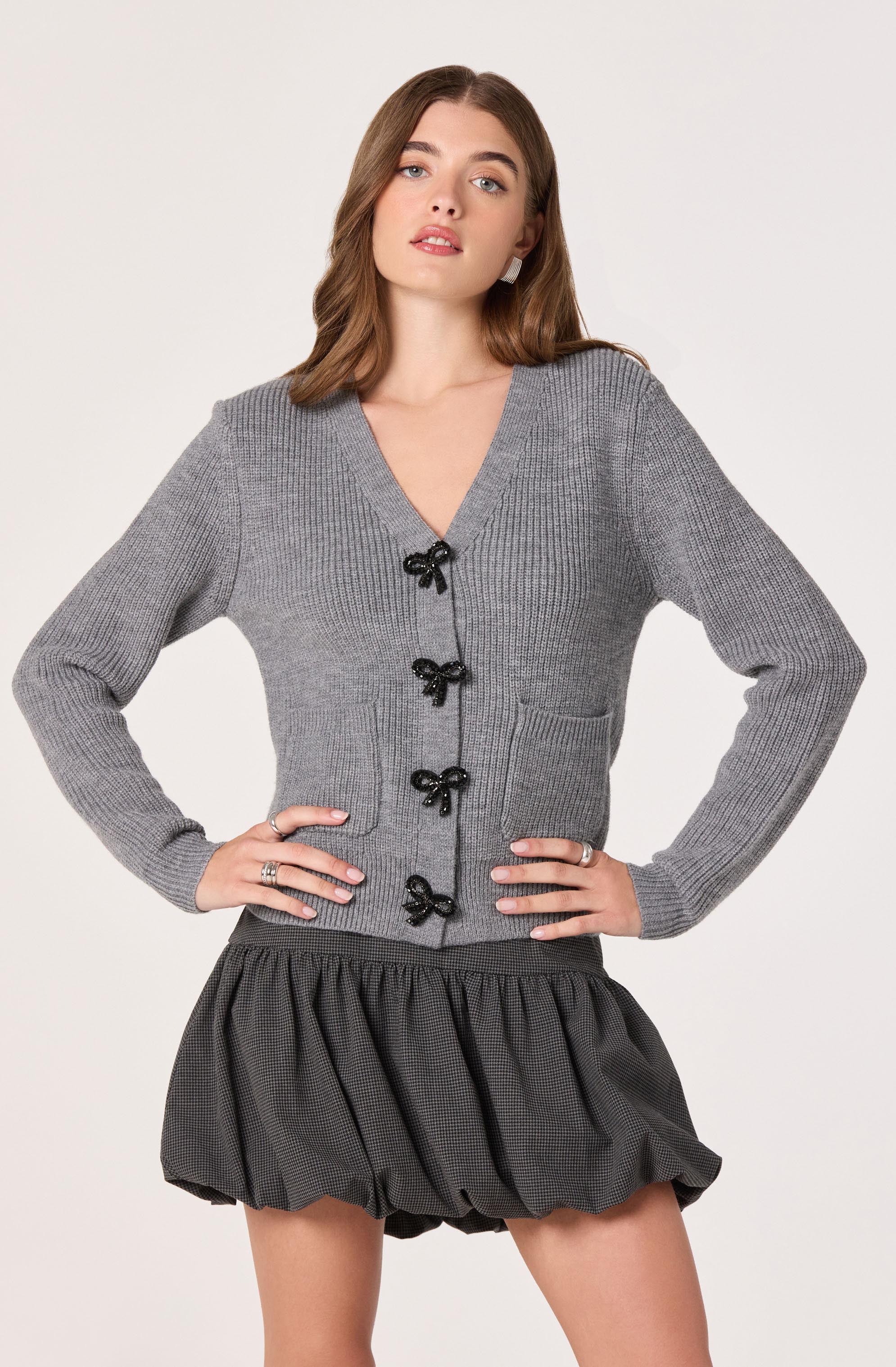 Embellished Bow Button Cardigan