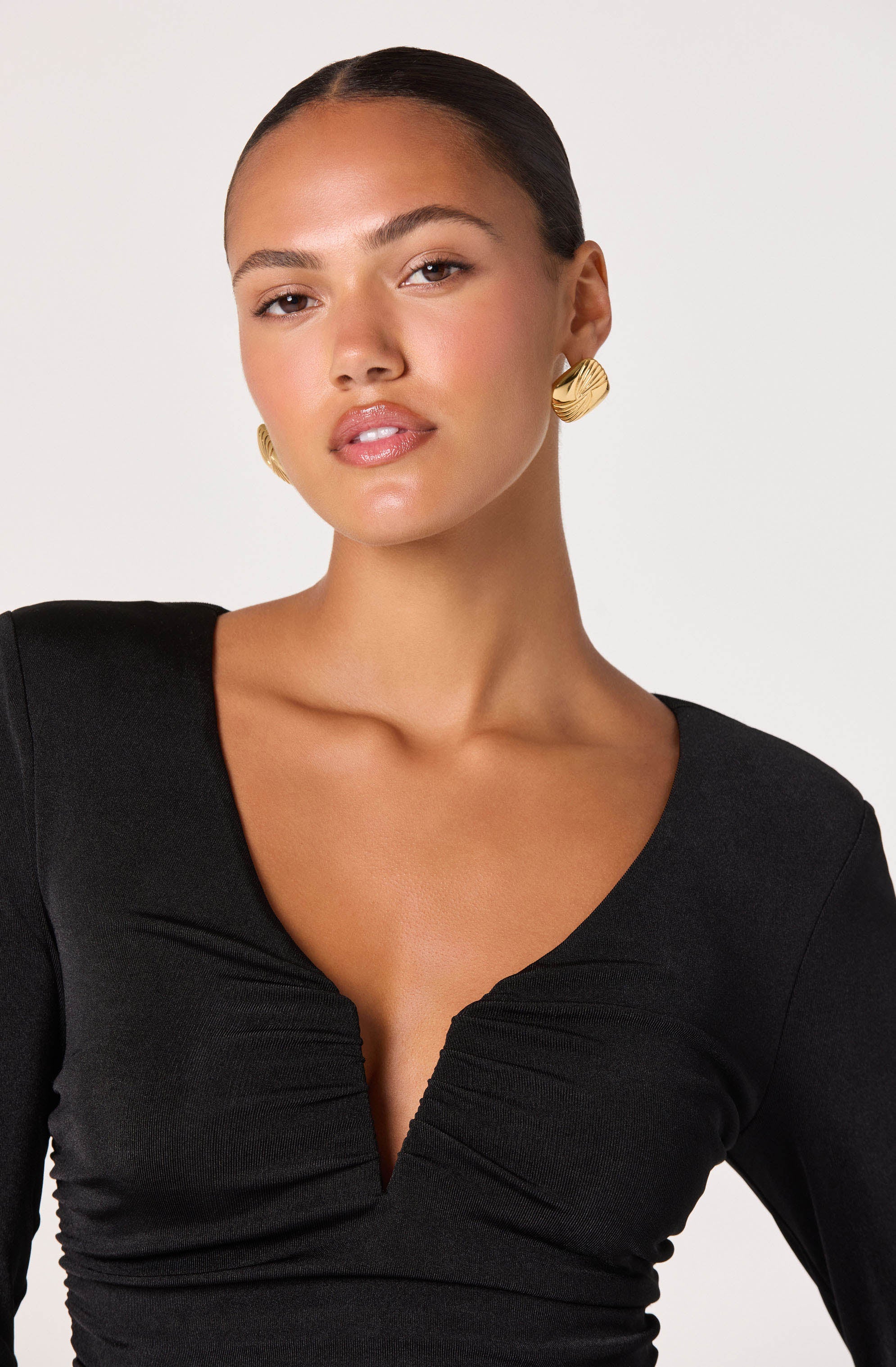 V-Neck Long Sleeve Ruched Top