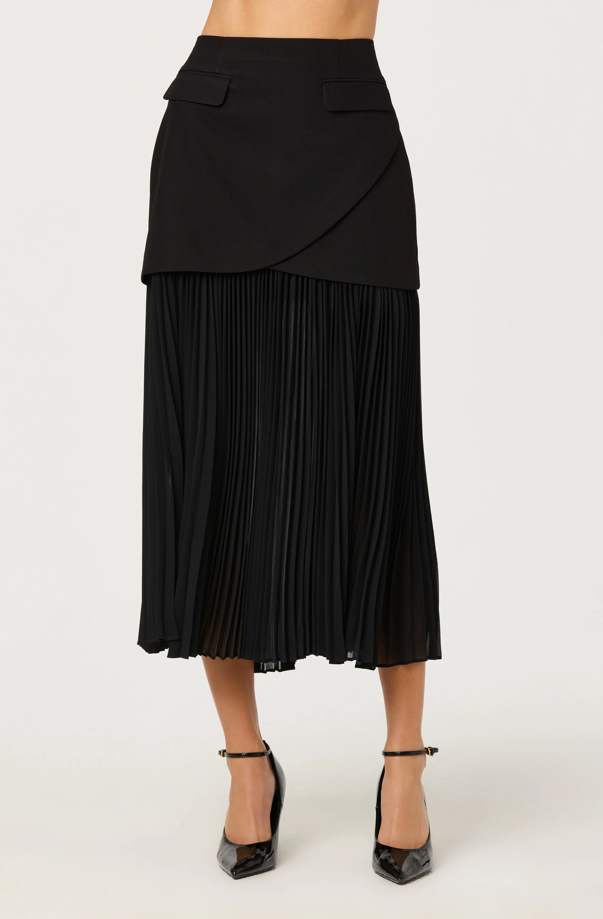 Deaile Contrast Layered Pleated Skirt