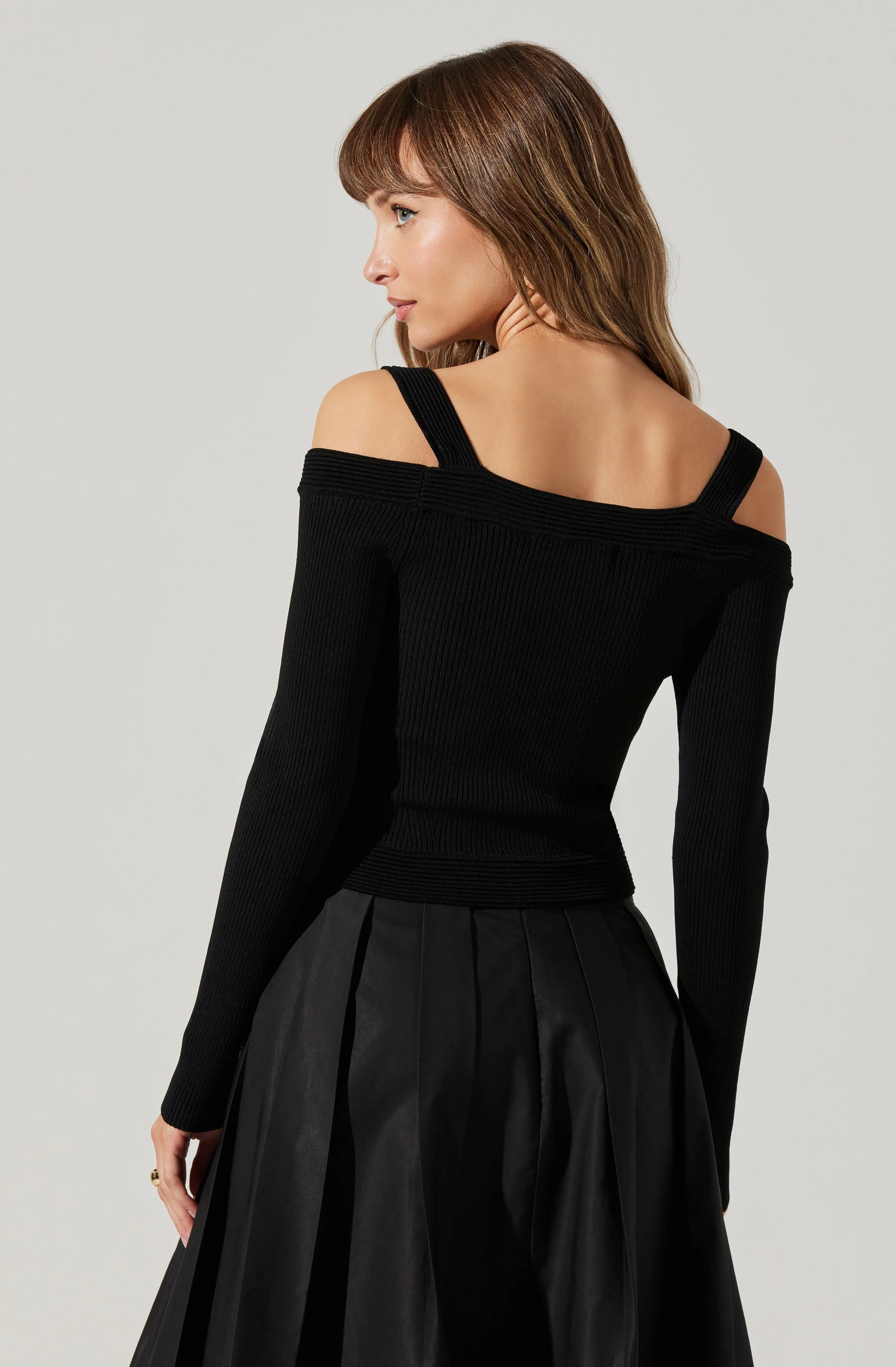 Pacey Ribbed Cold Shoulder Sweater