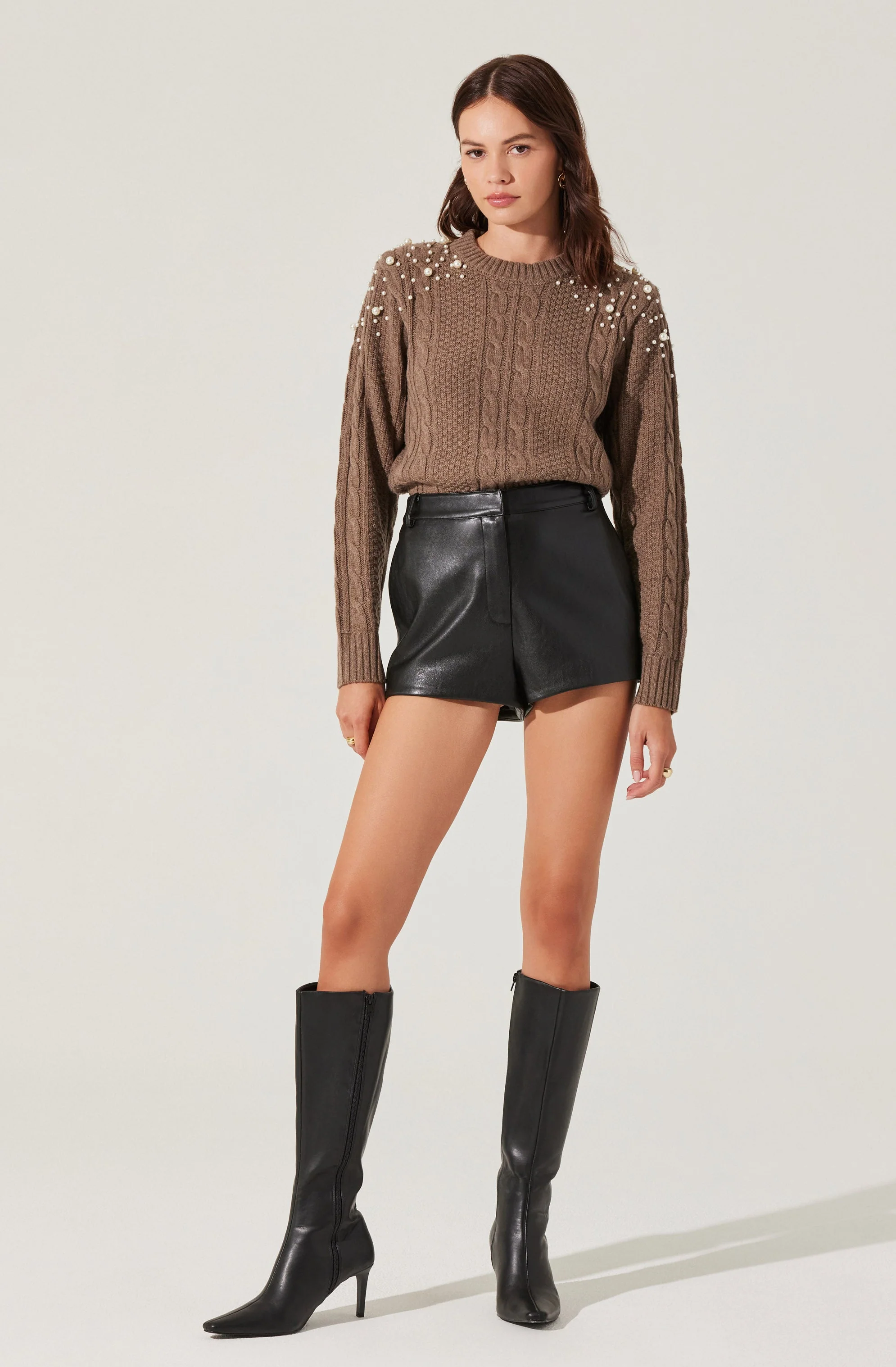 Pearl Embellished Cable Knit Sweater