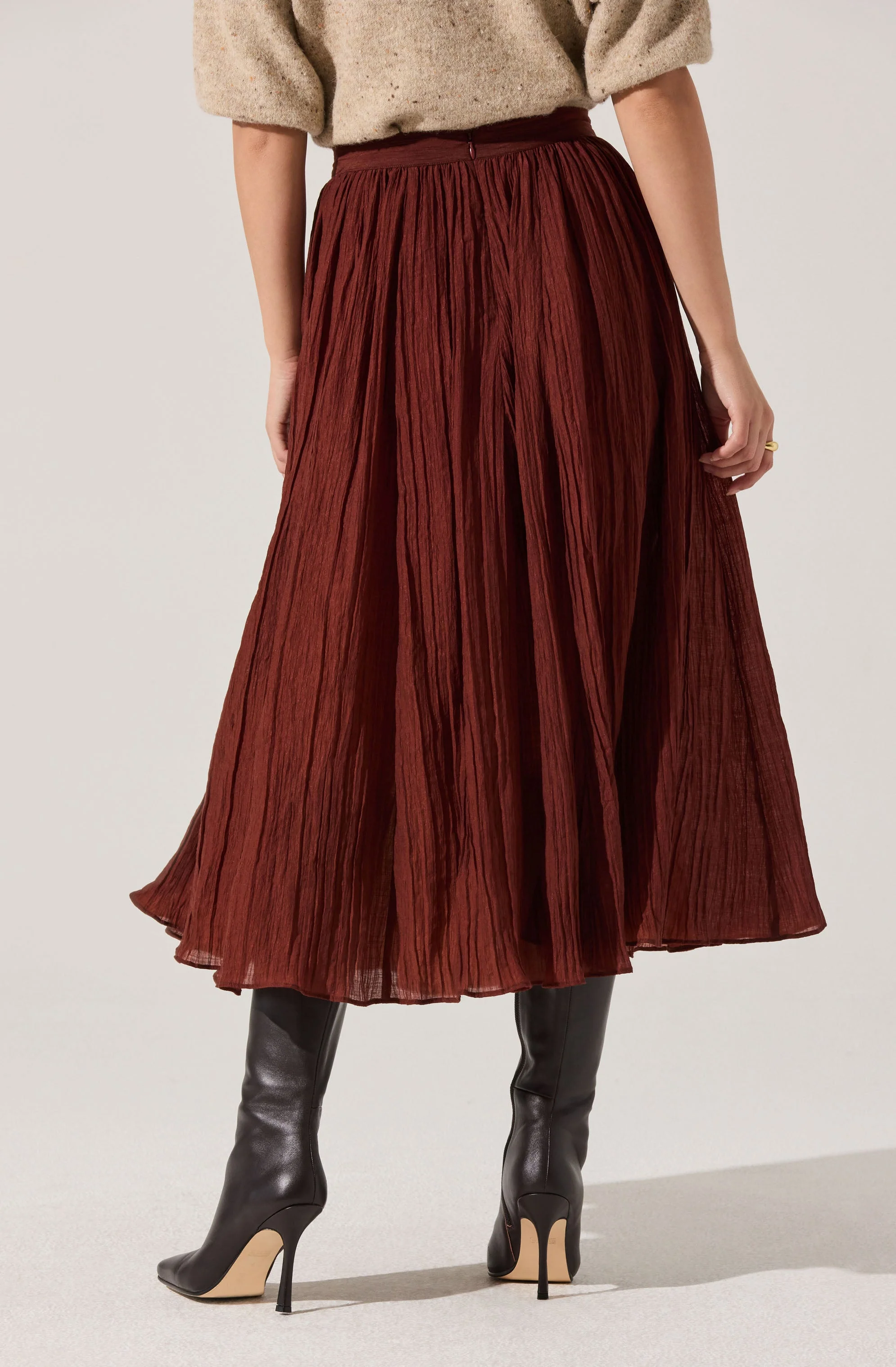 Salome Pleated Flare Midi Skirt