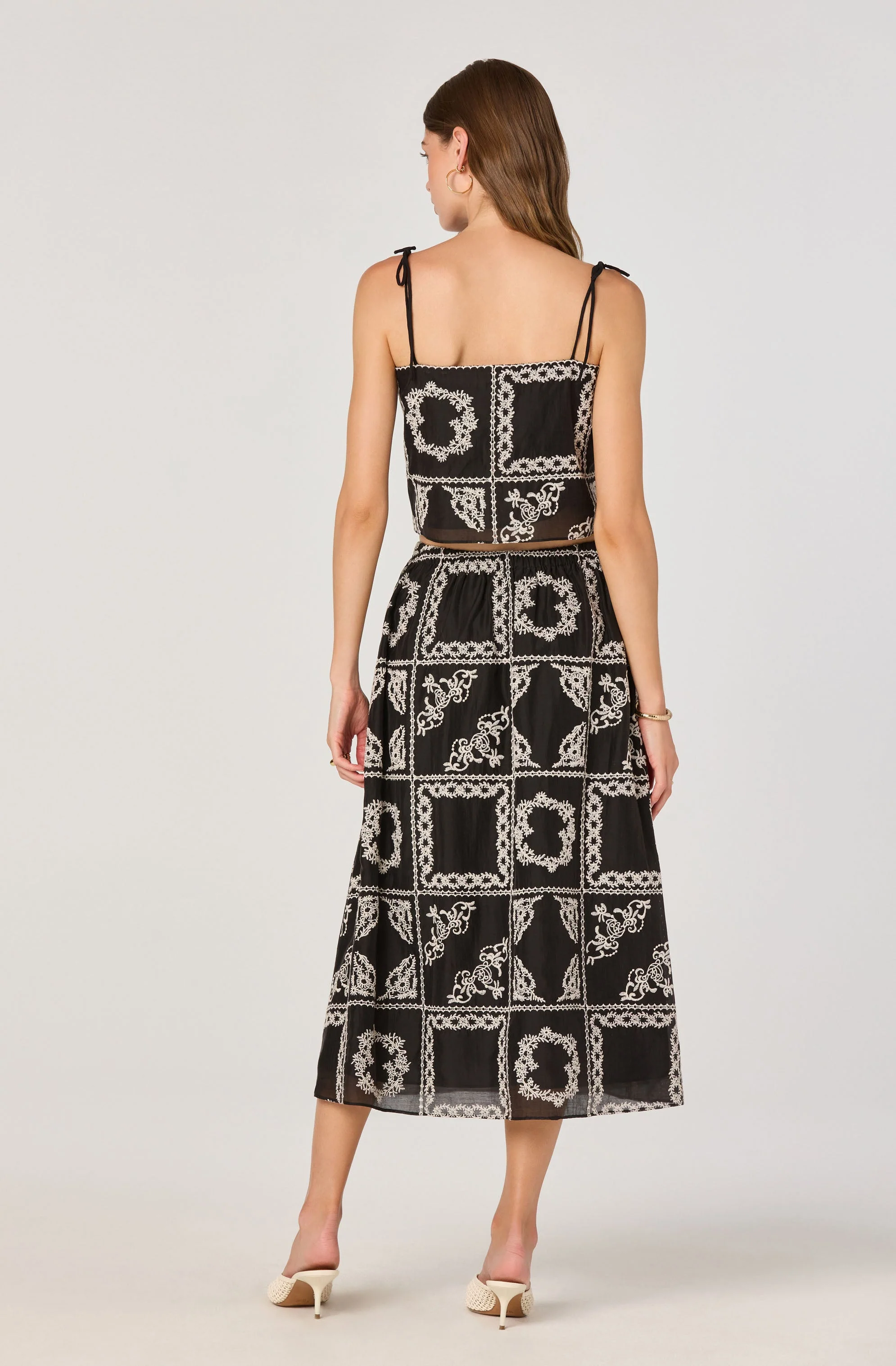 Tie-Strap Embroidered Cutwork Top