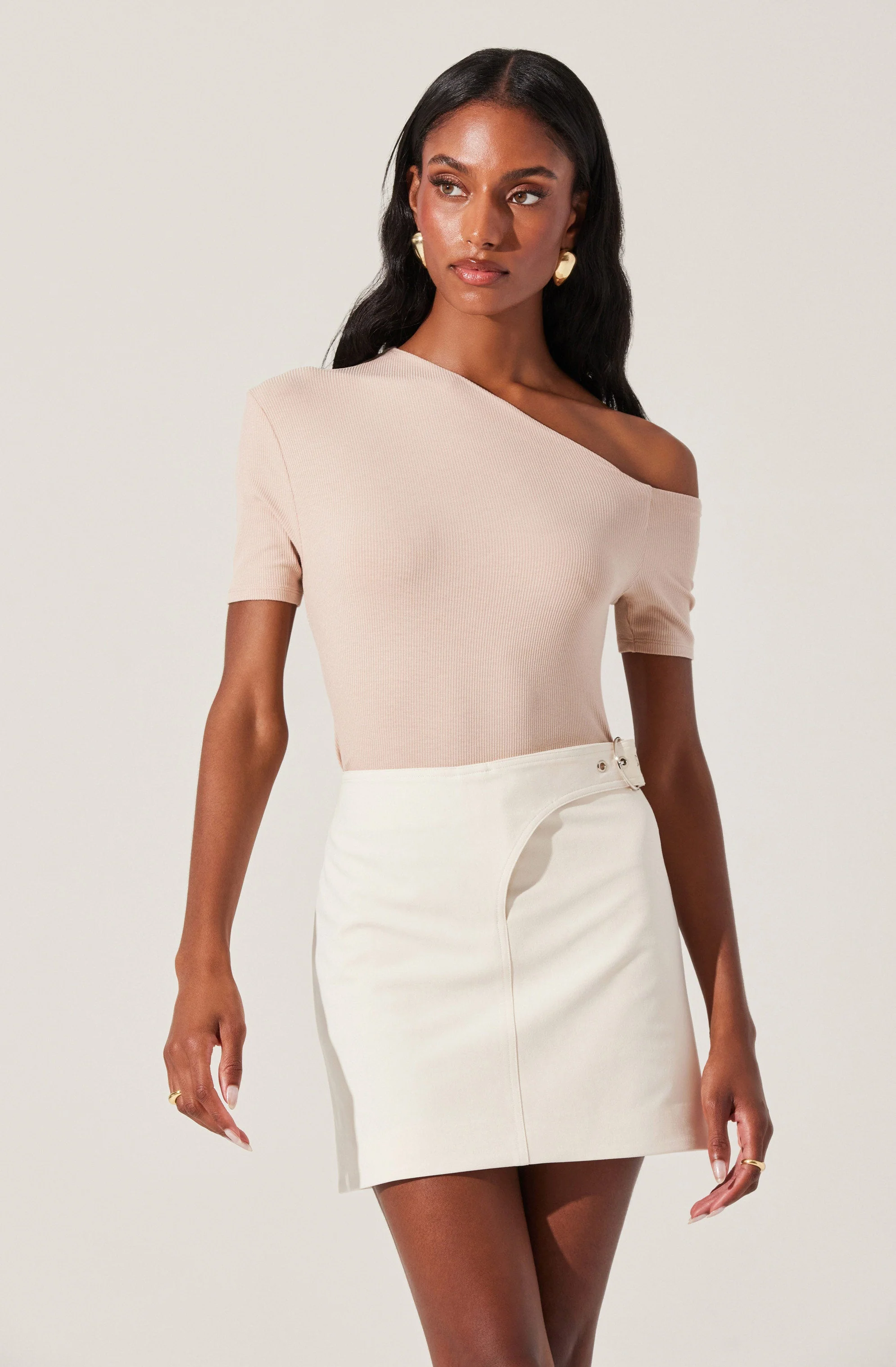 Ash Ribbed Off Shoulder Top