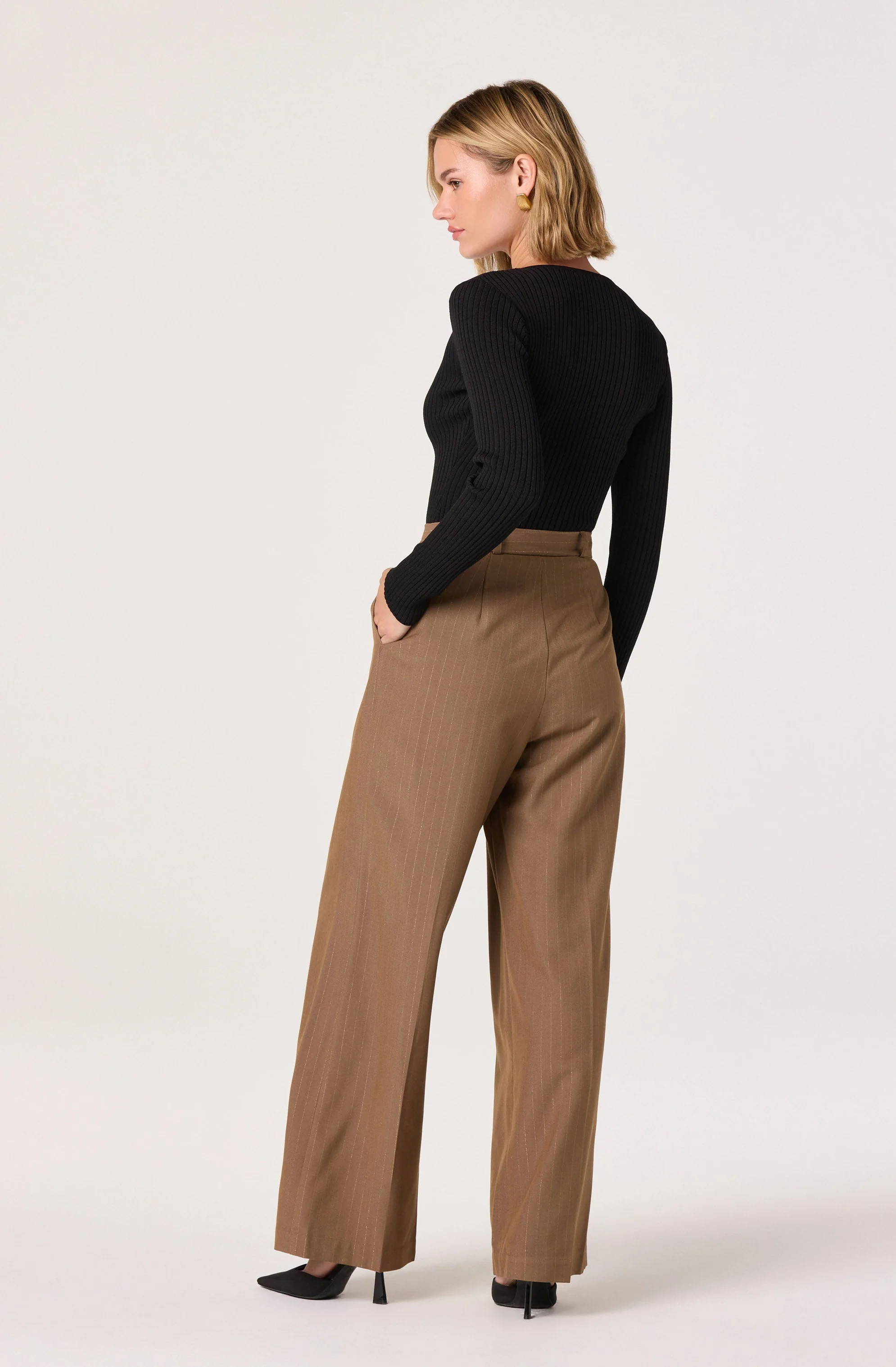 Pleated Metallic Pinstripe Trouser