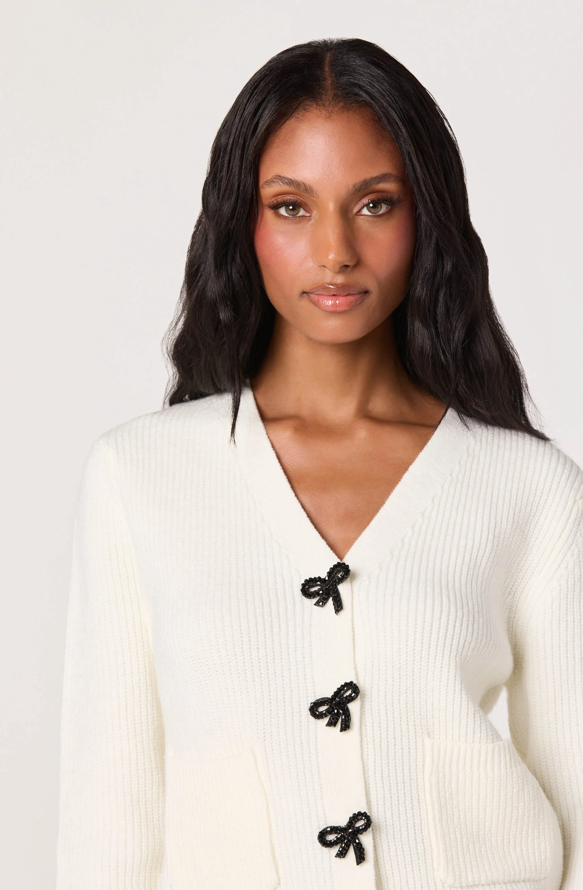 Embellished Bow Button Cardigan