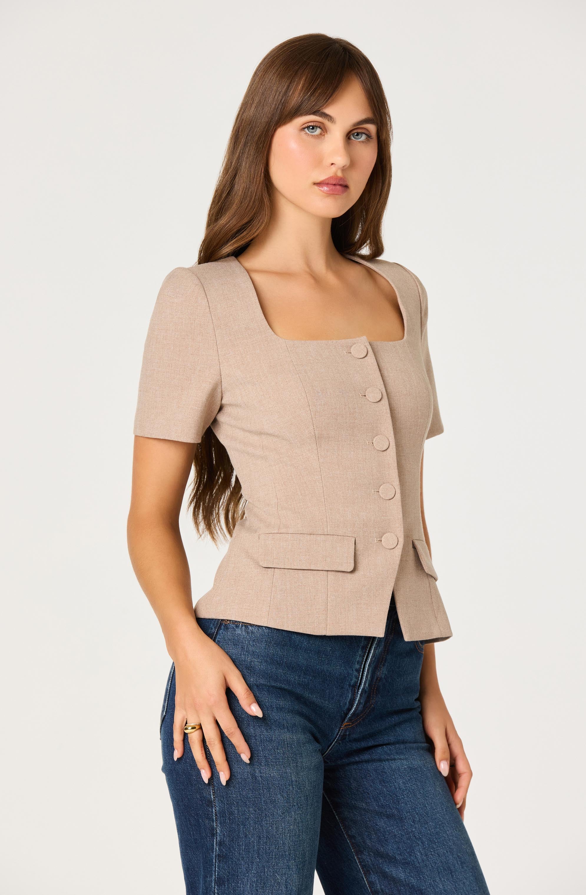 Short Sleeve Square Neck Blazer