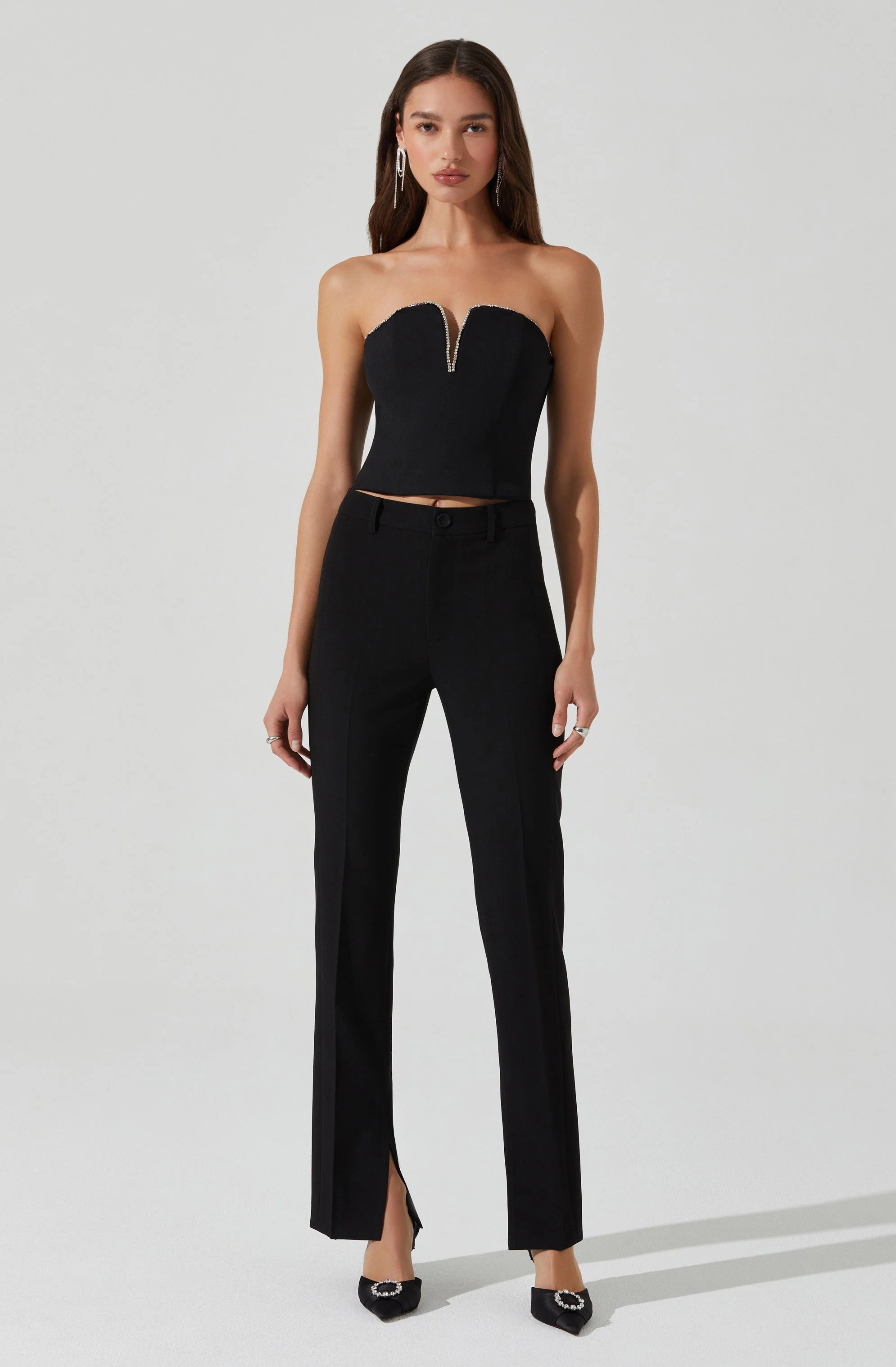 Amell Strapless Rhinestone Trim Top